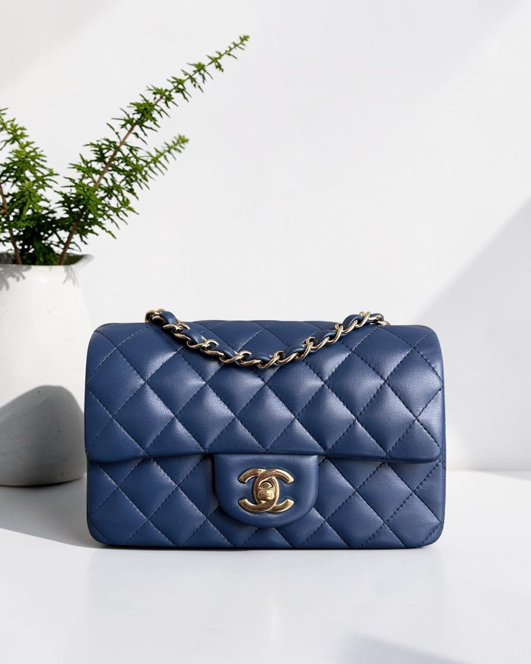 Chanel Mini Rectangle Classic Flap - 20CM Lamskin Quilted Blue Gold Hardware Series 25