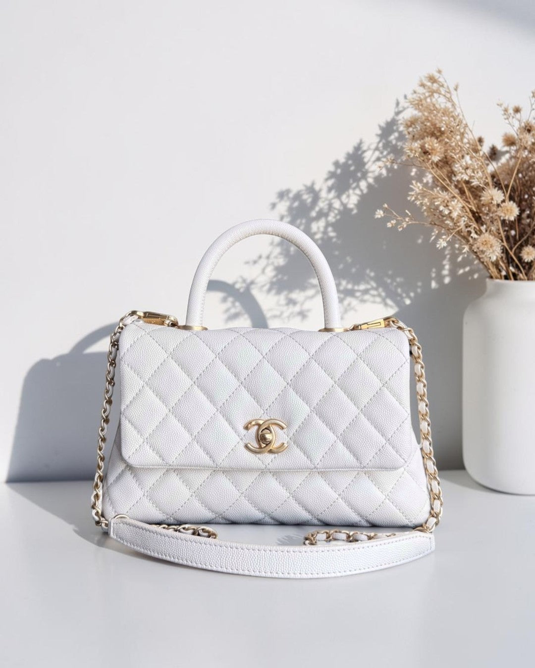 Chanel Coco Handle Small - Caviar Quilted White Gold Hardward 23