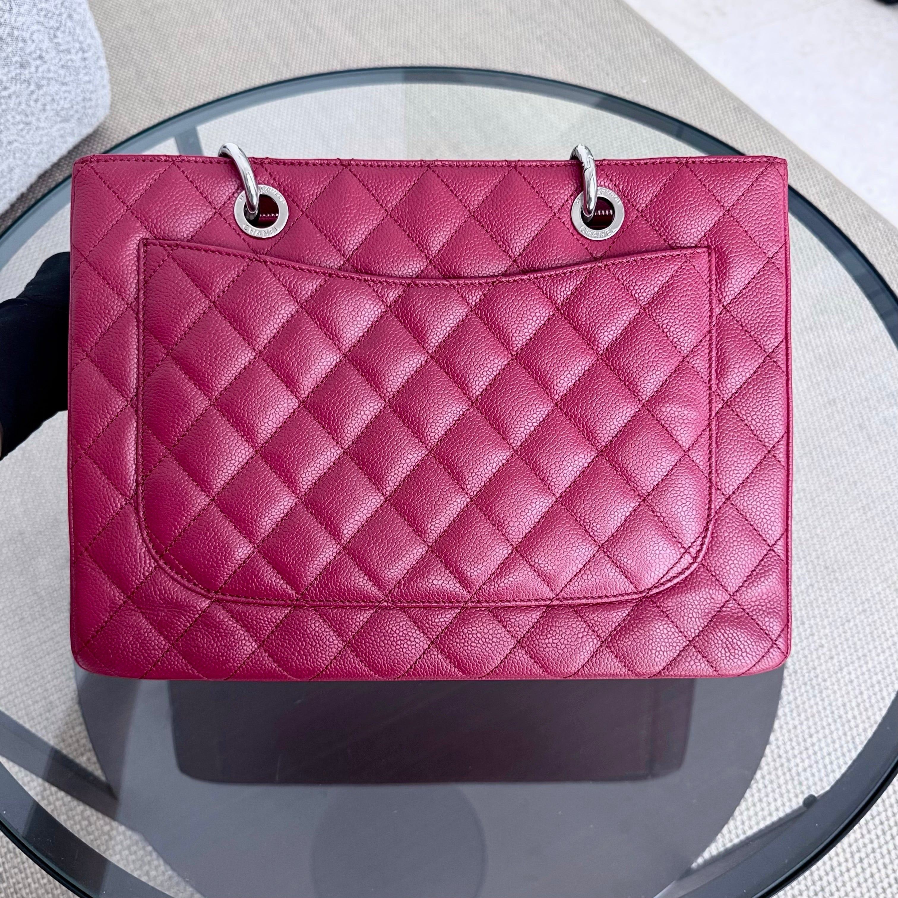 Chanel GST Grand Shopping Tote - Caviar Quilted Red Silver Hardware