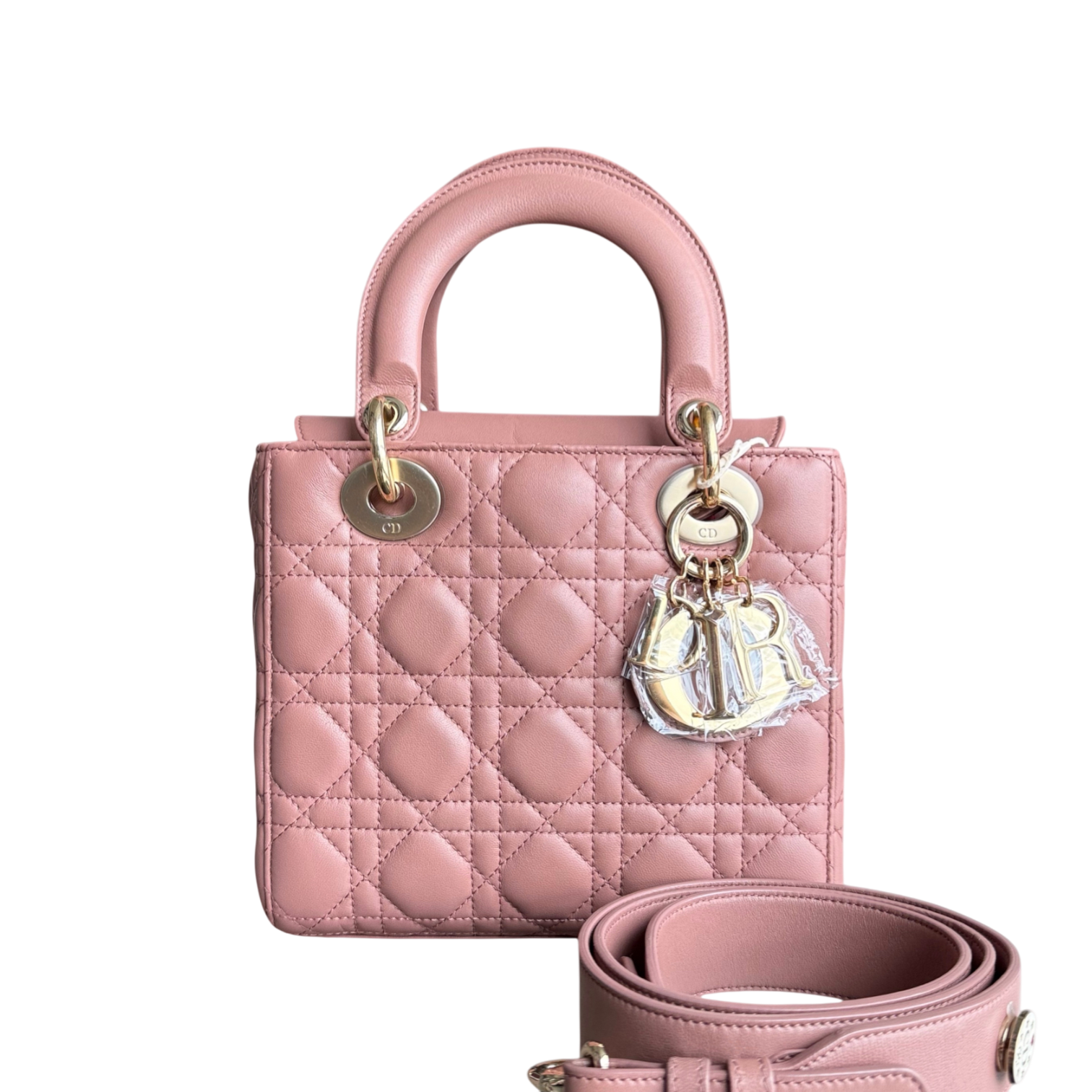 Dior Lady Small Flap - Cannage Lambskin Blush Pink Gold Hardware