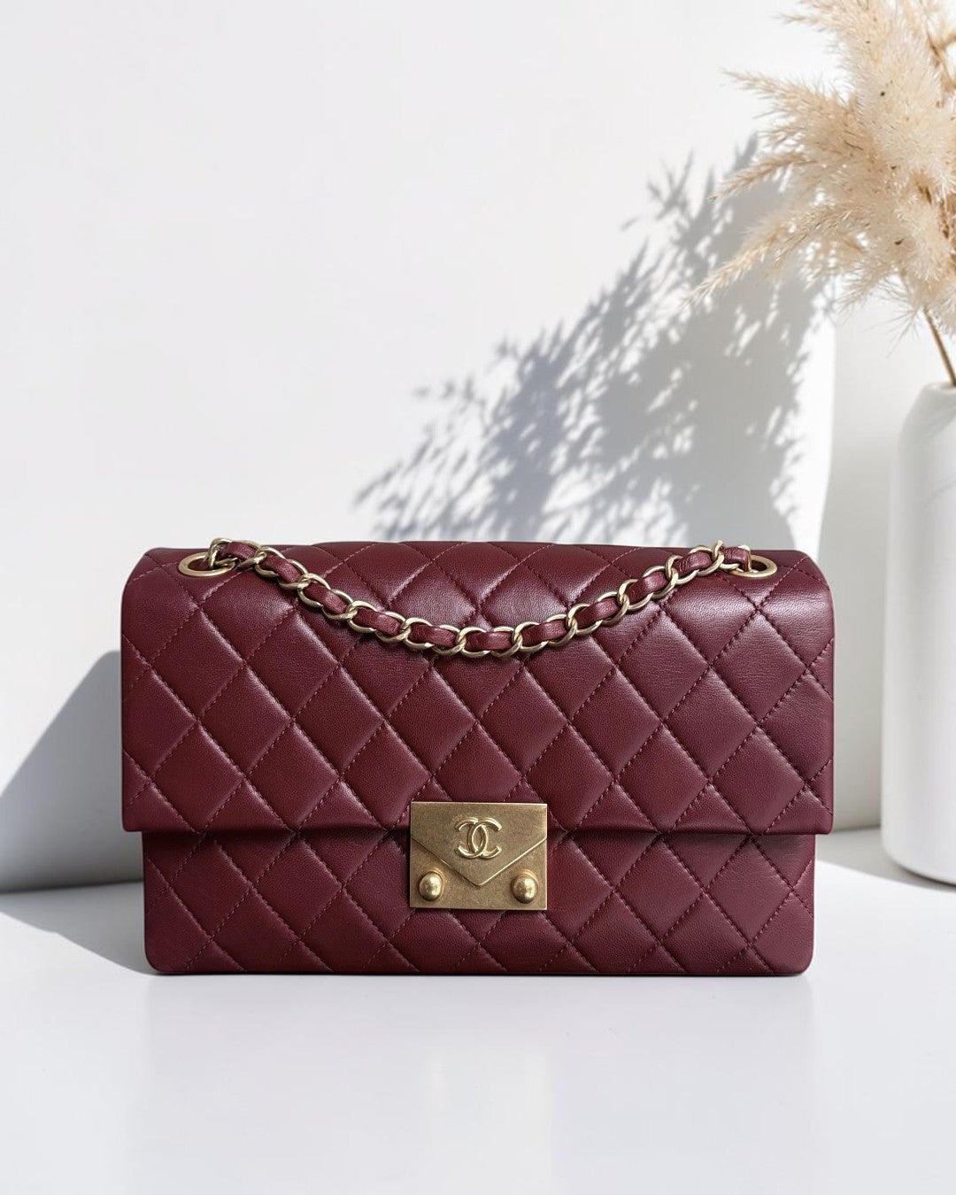Chanel Flap Medium - 25CM Quilted Lambskin Burgundy Gold Hardware Series 21
