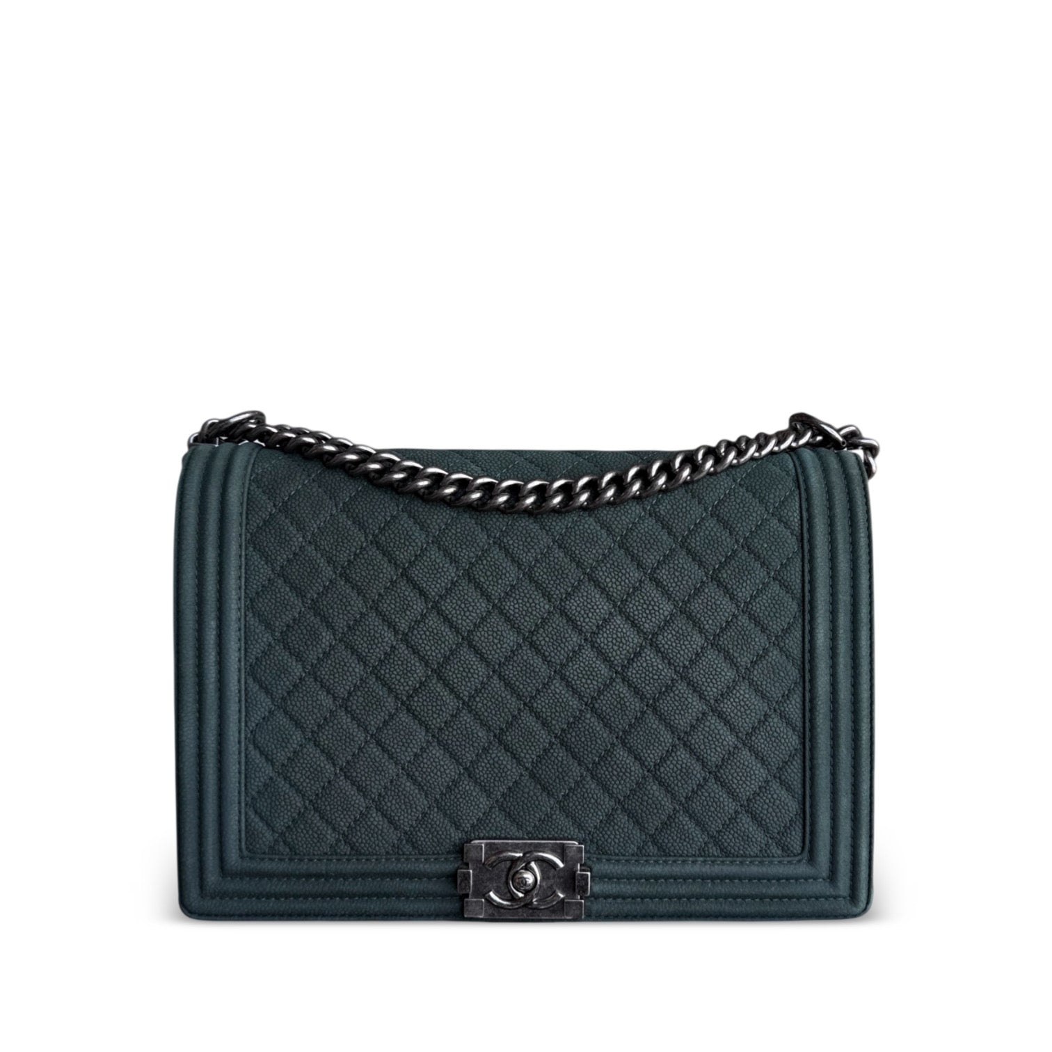Chanel Boy Large - 30CM Quilted Caviar Black Silver Hardware Series 18