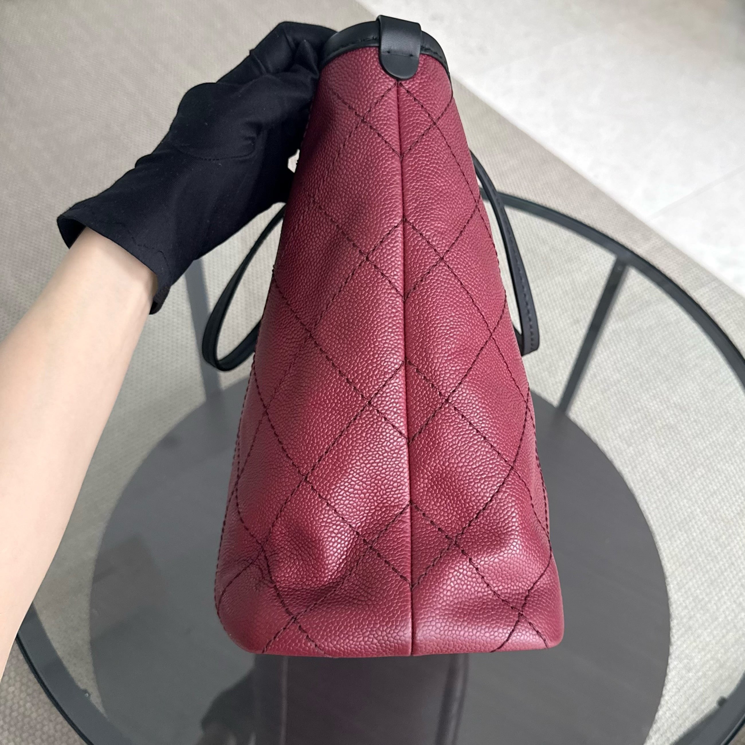 Chanel Shopping Tote - Caviar Quilted Burgundy Silver Hardware Series 19