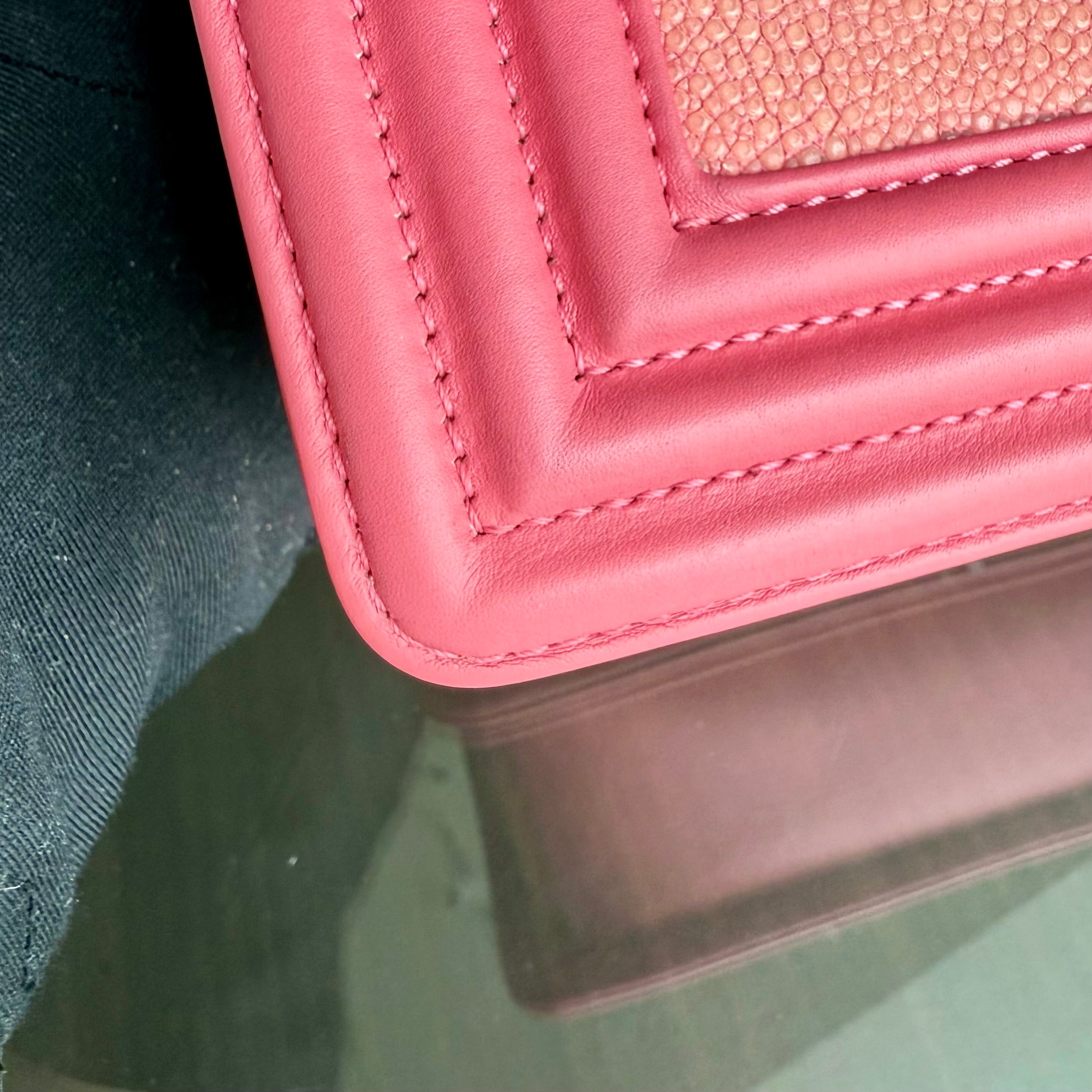 Chanel Boy Small - Stingray Pink Ruthenium Silver Hardware Series 18