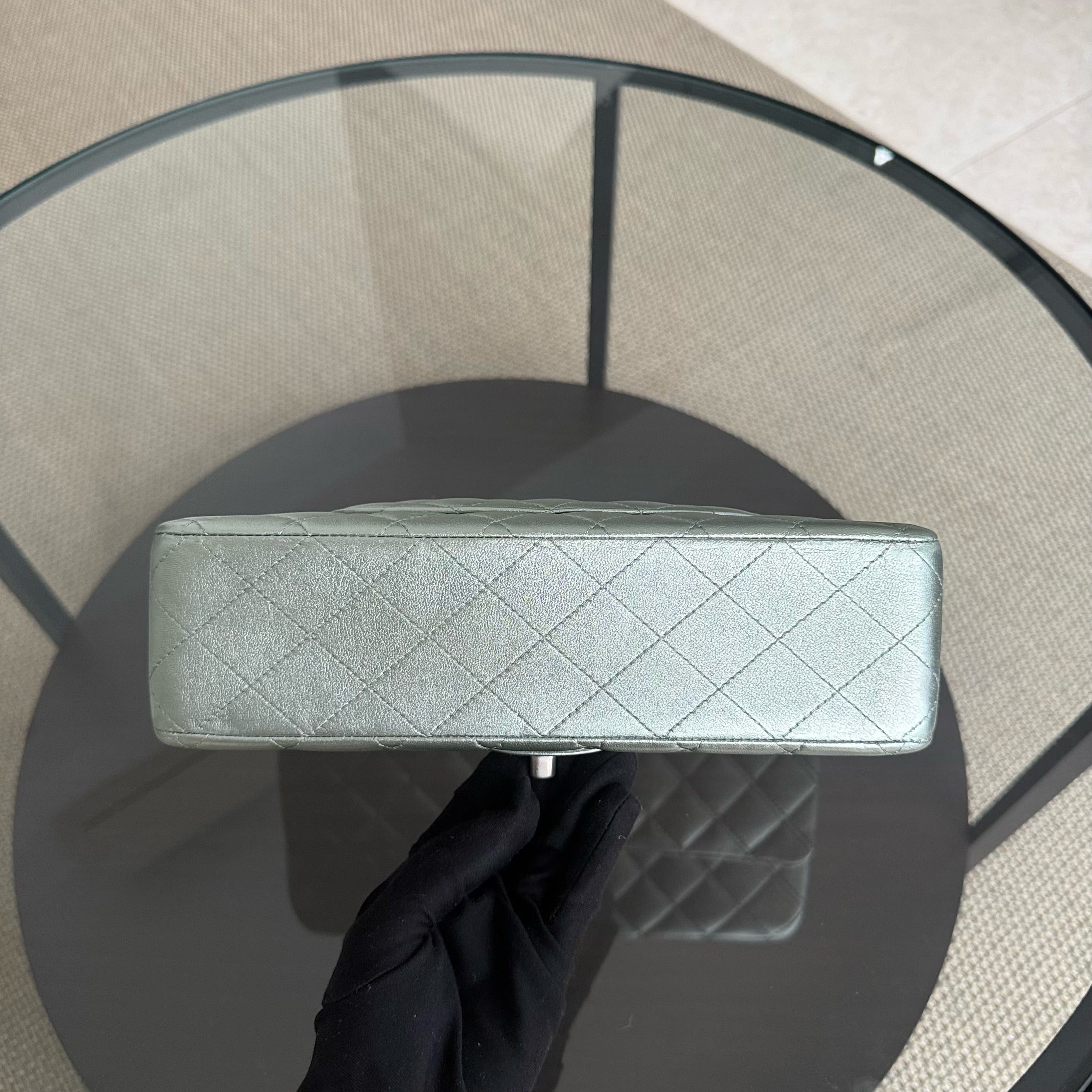 Chanel Classic Flap Medium - 25CM Quilted Lambskin Irridescent Light Green Silver Hardware Series 14