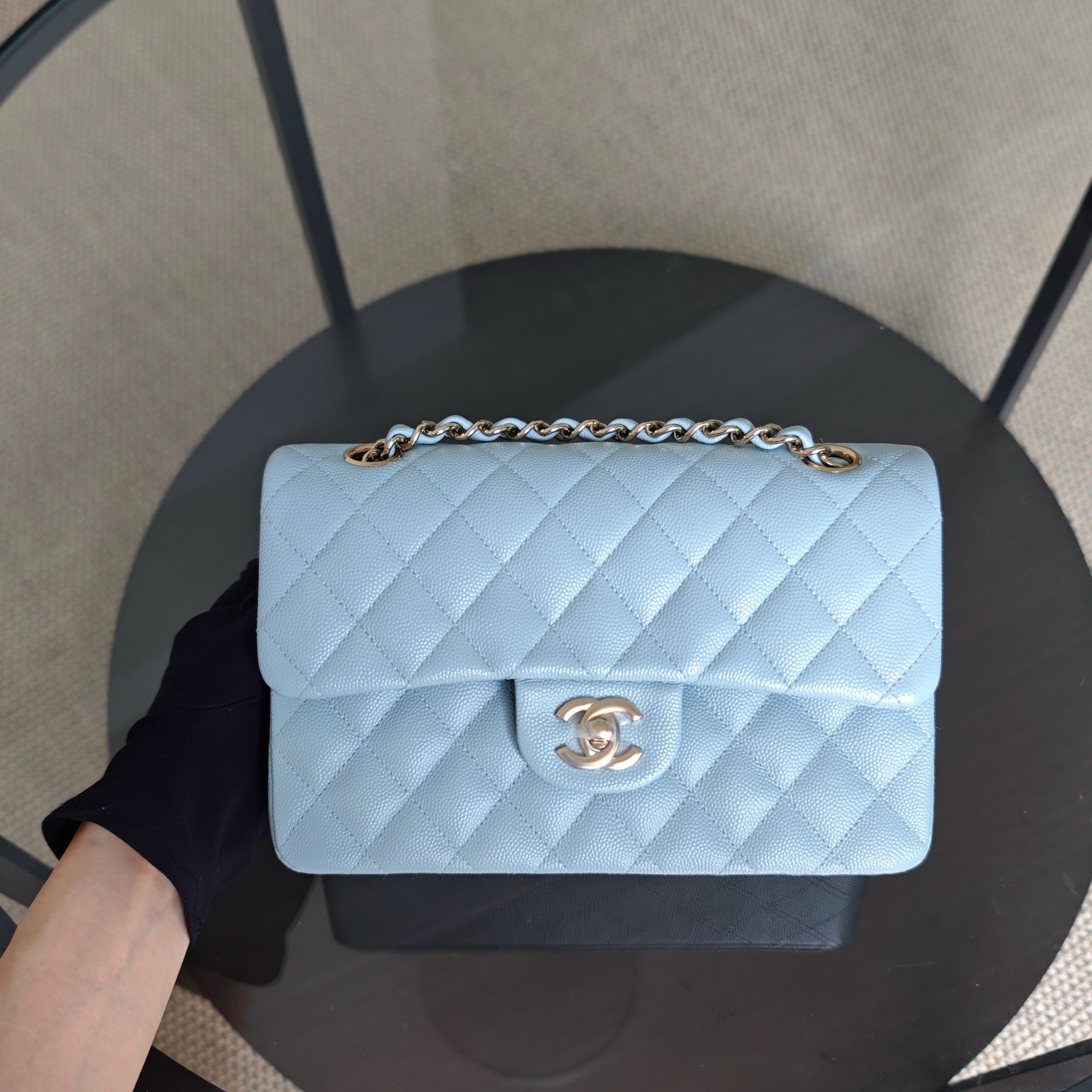 Chanel Classic Flap Small - Caviar 23CM Quilted Baby Blue Light Gold Hardware Microchip