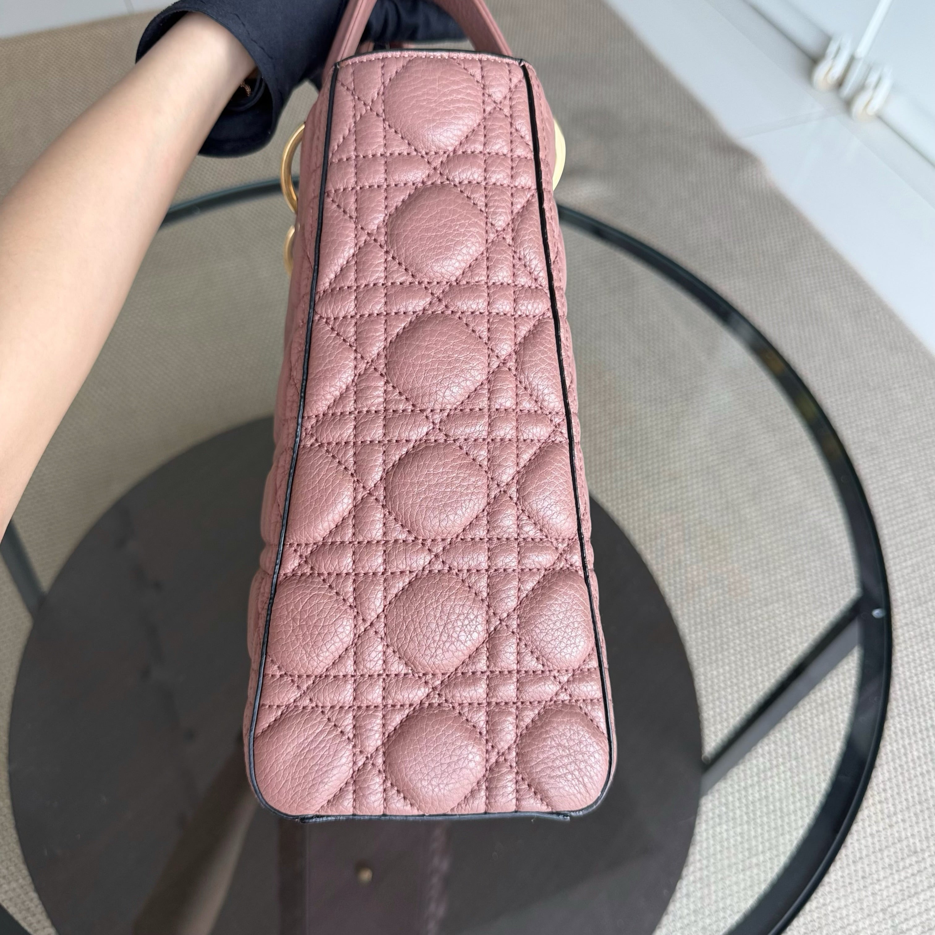 DIor Lady Large - Cannage Grained Calfskin Blush Gold Hardware NO STRAP