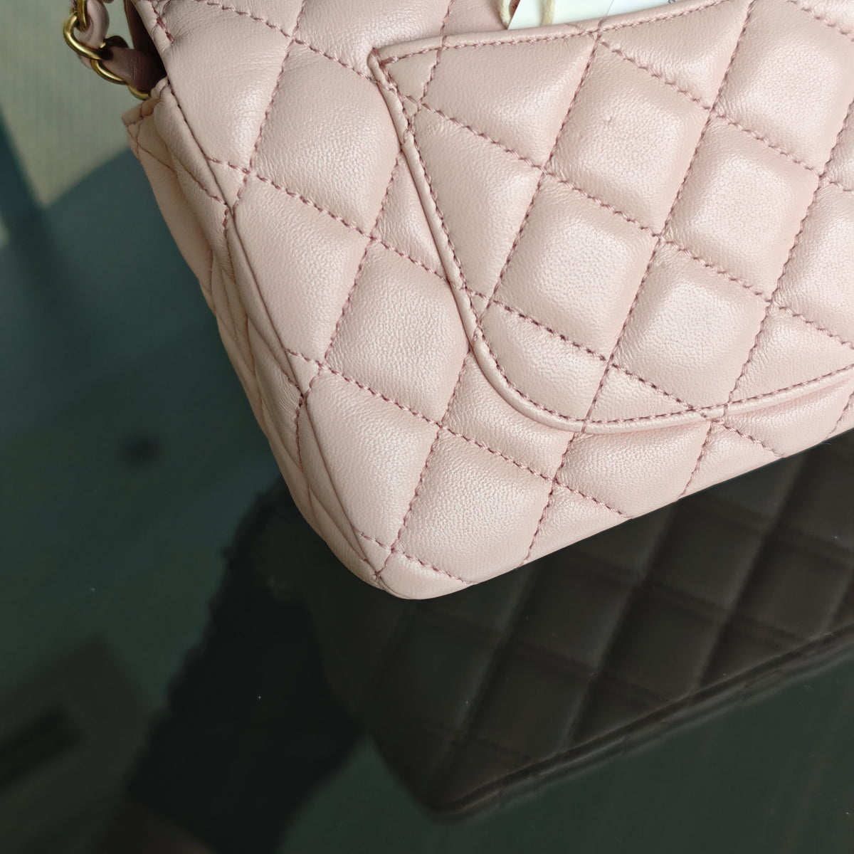 Chanel Classic Flap Mini Top Handle -Quilted Lambskin Gold Hardware Microchip