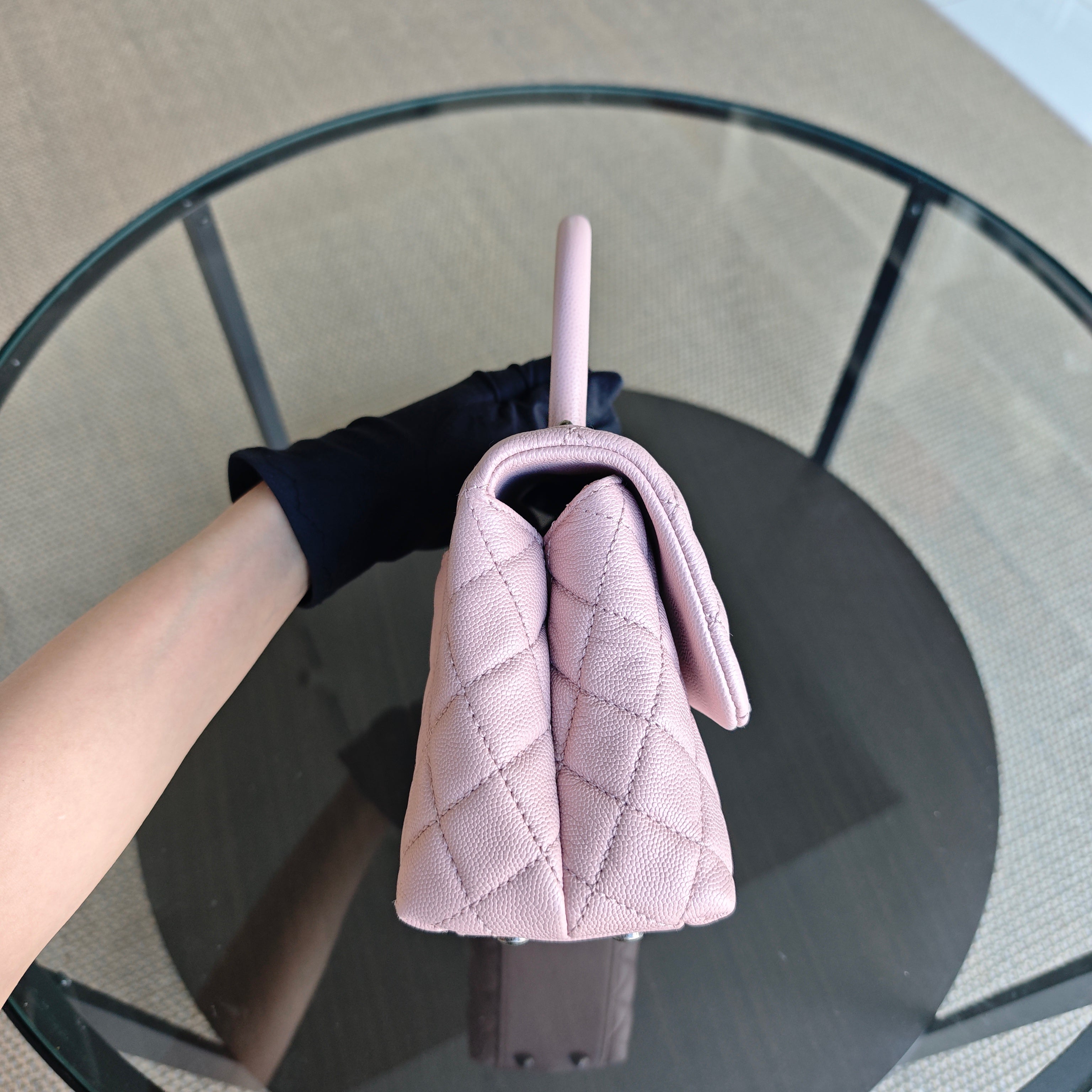 Chanel Coco Handle Small - Caviar Quilted Grained Calfskin Light Pink Silver Hardware Series 23