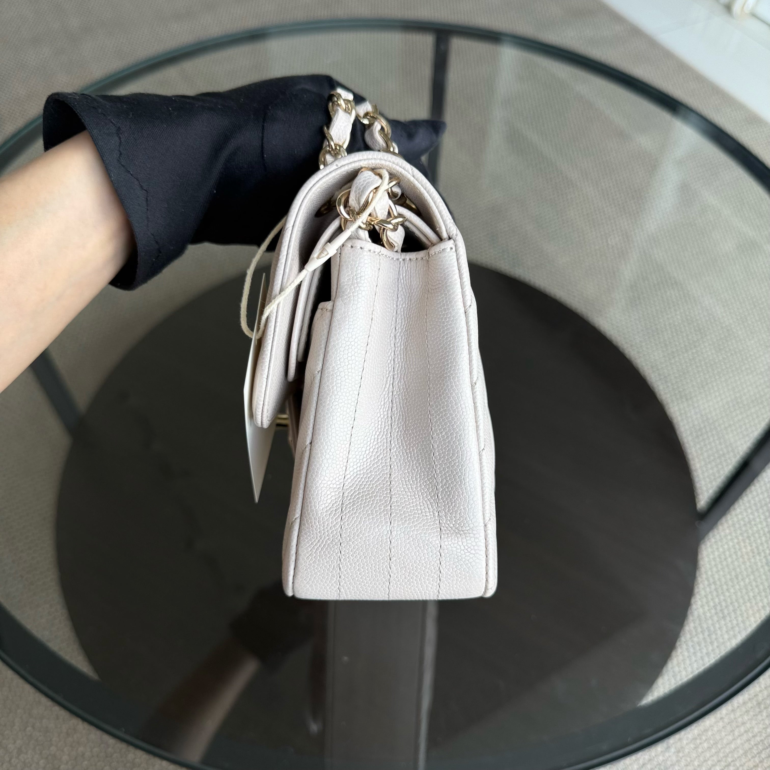 Chanel Classic Flap Small - Caviar 23CM Chevron Cream White Gold Hardware Series 26