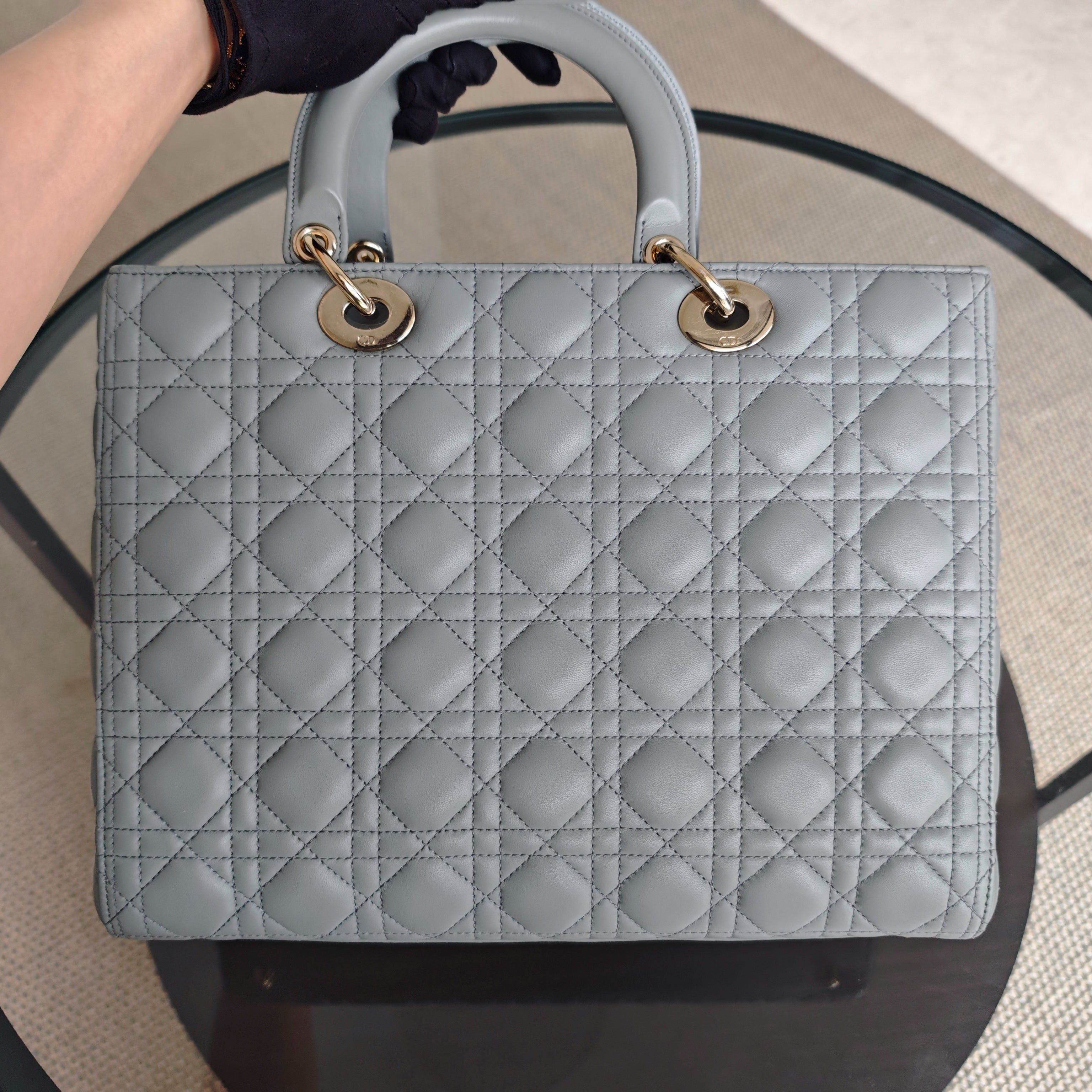 Dior Lady Large Flap - Canange Lambskin Haze Blue Gray Gold Hardware