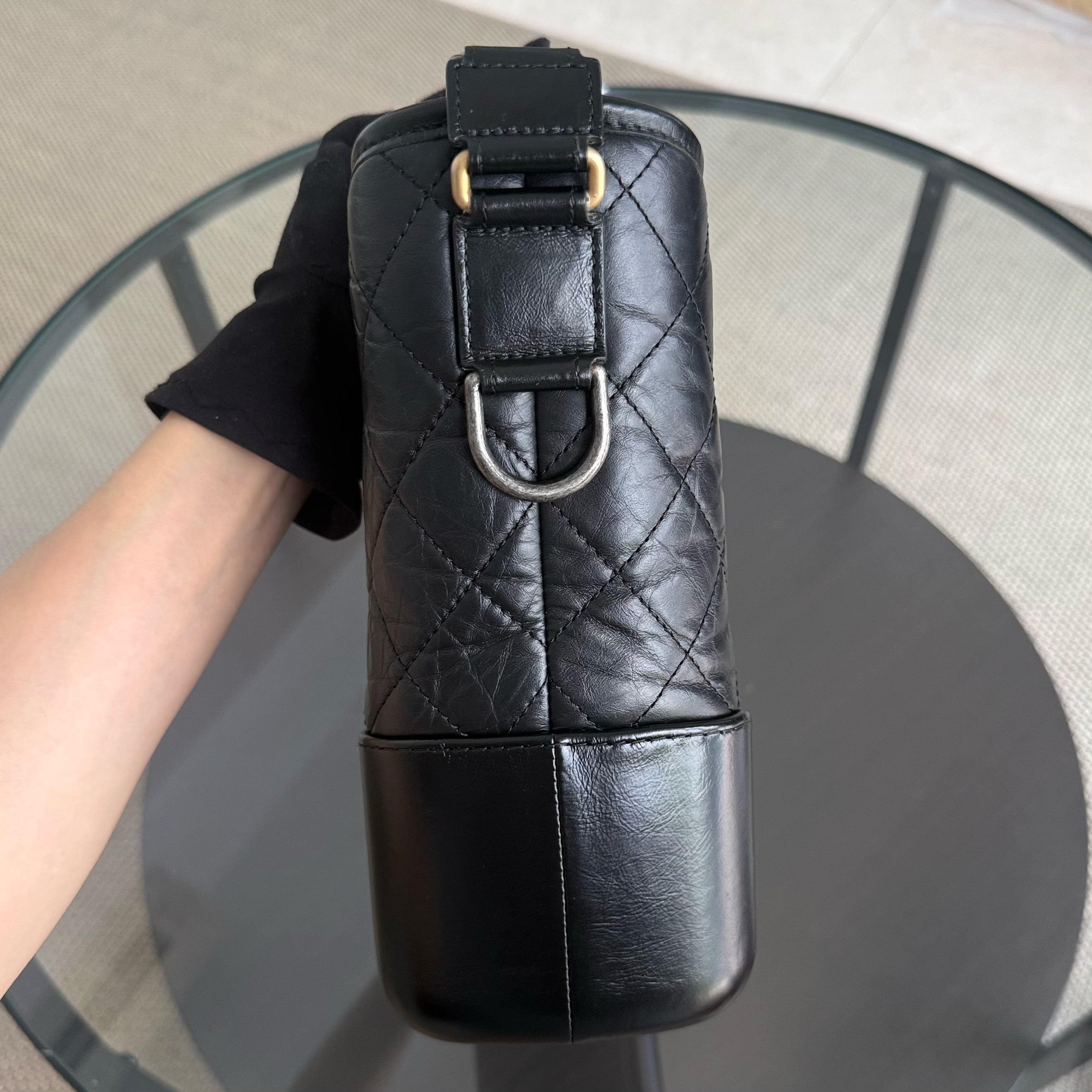 Chanel Gabrielle Medium - Quilted Aged Calfskin Black Two-tone Gold Hardware Series 24