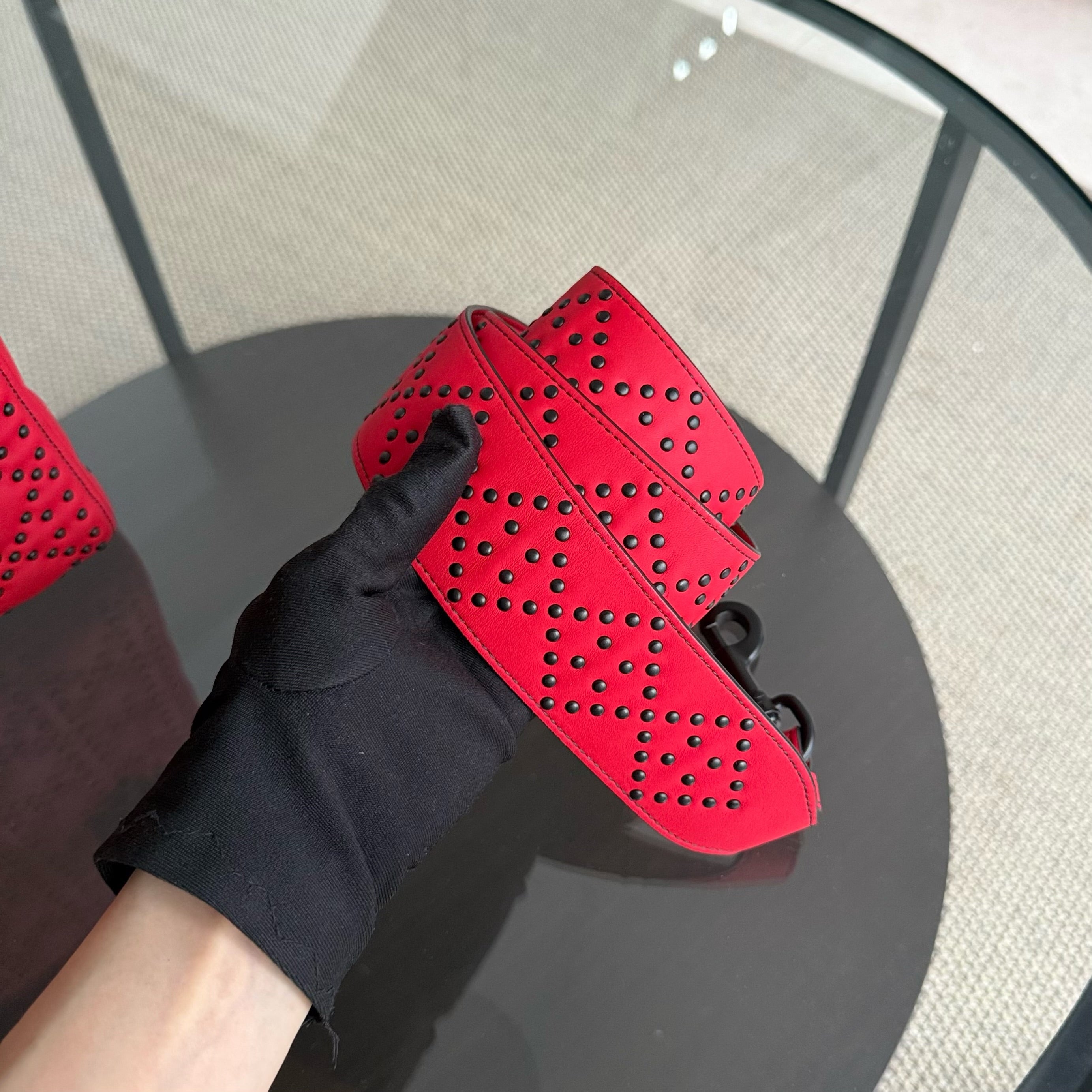 Dior Lady Medium Flap - Studded Cannage Calfskin Red Black Hardware