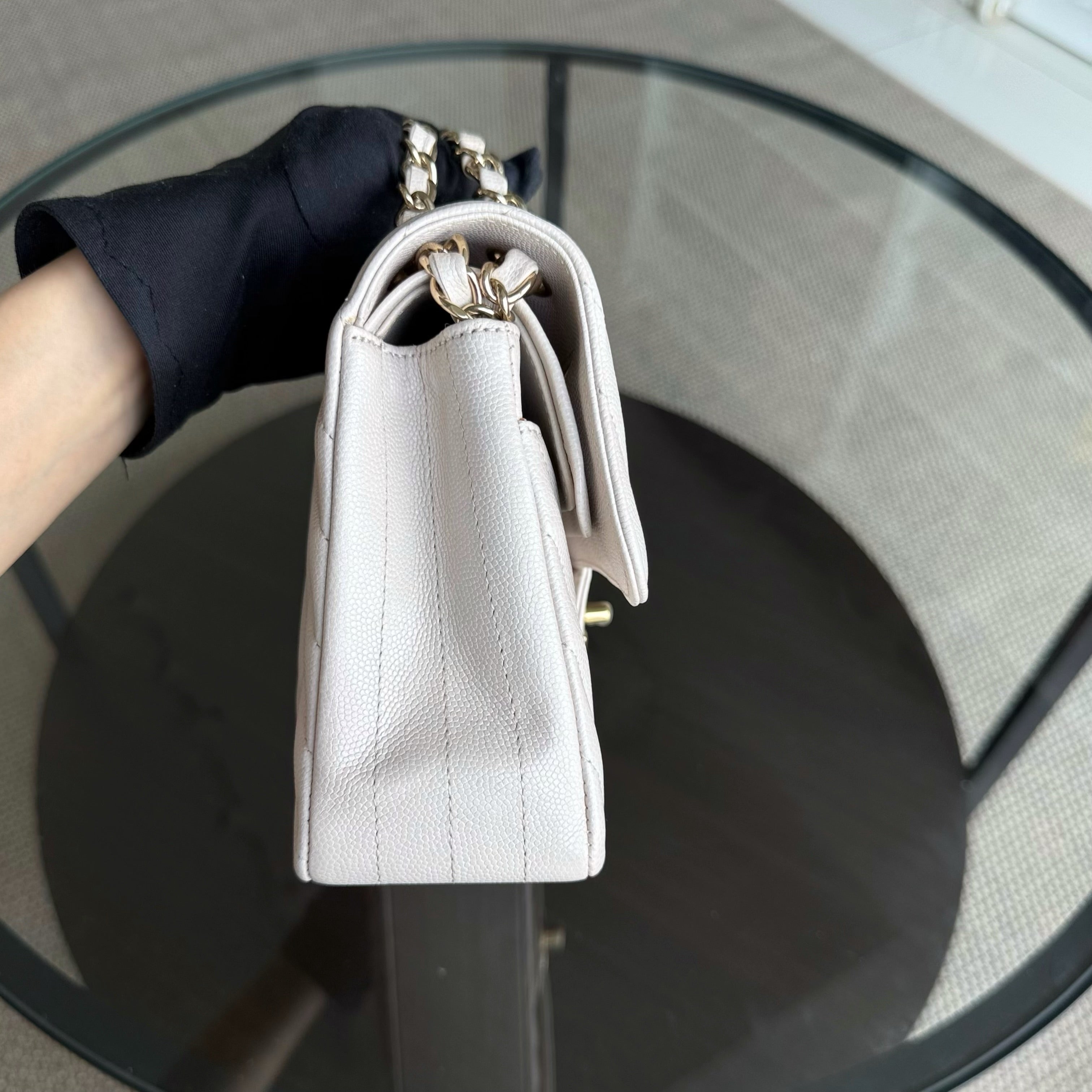 Chanel Classic Flap Small - Caviar 23CM Chevron Cream White Gold Hardware Series 26