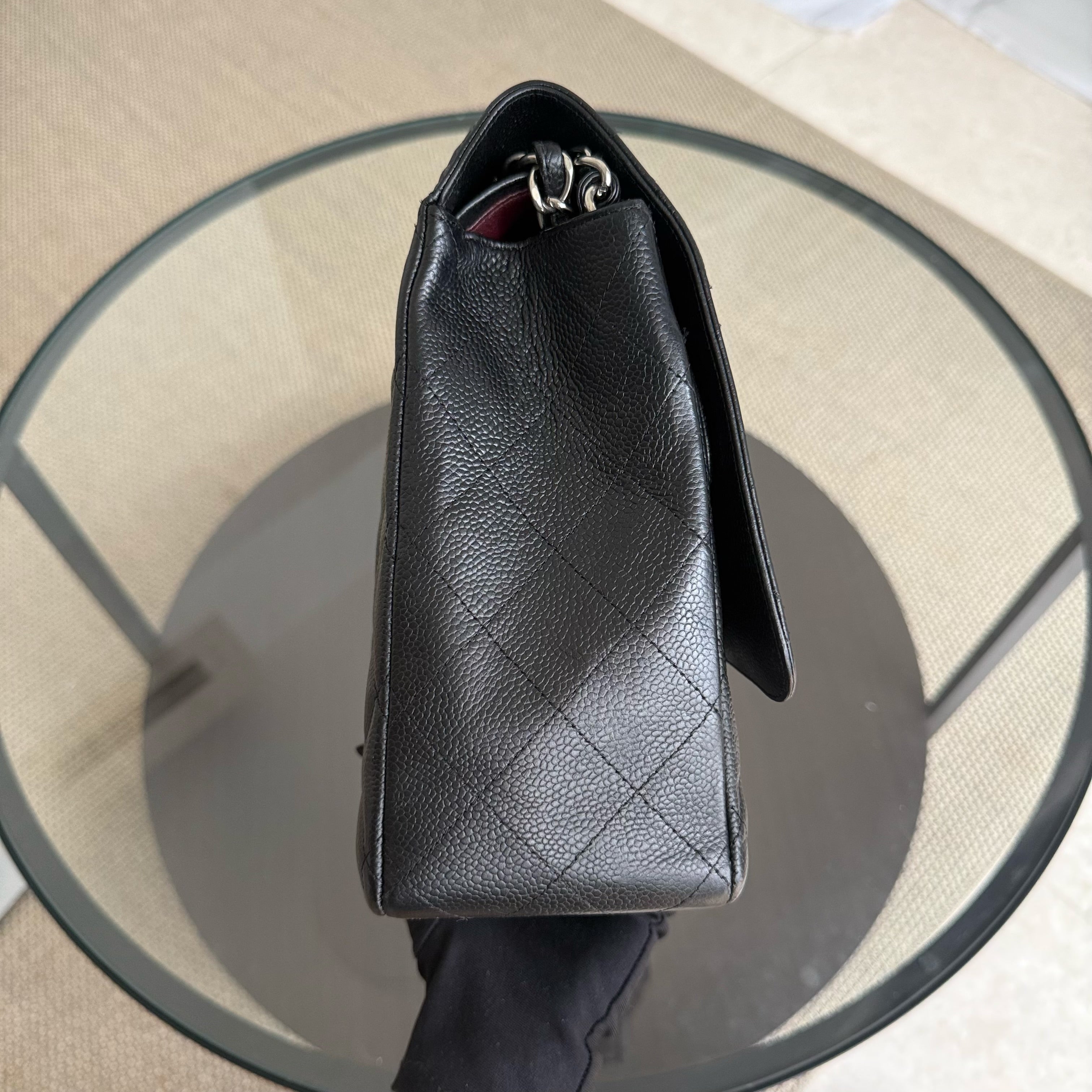 Chanel Classic Flap Maxi - Caviar 33CM Double Flap Black Silver Hardware Series 14