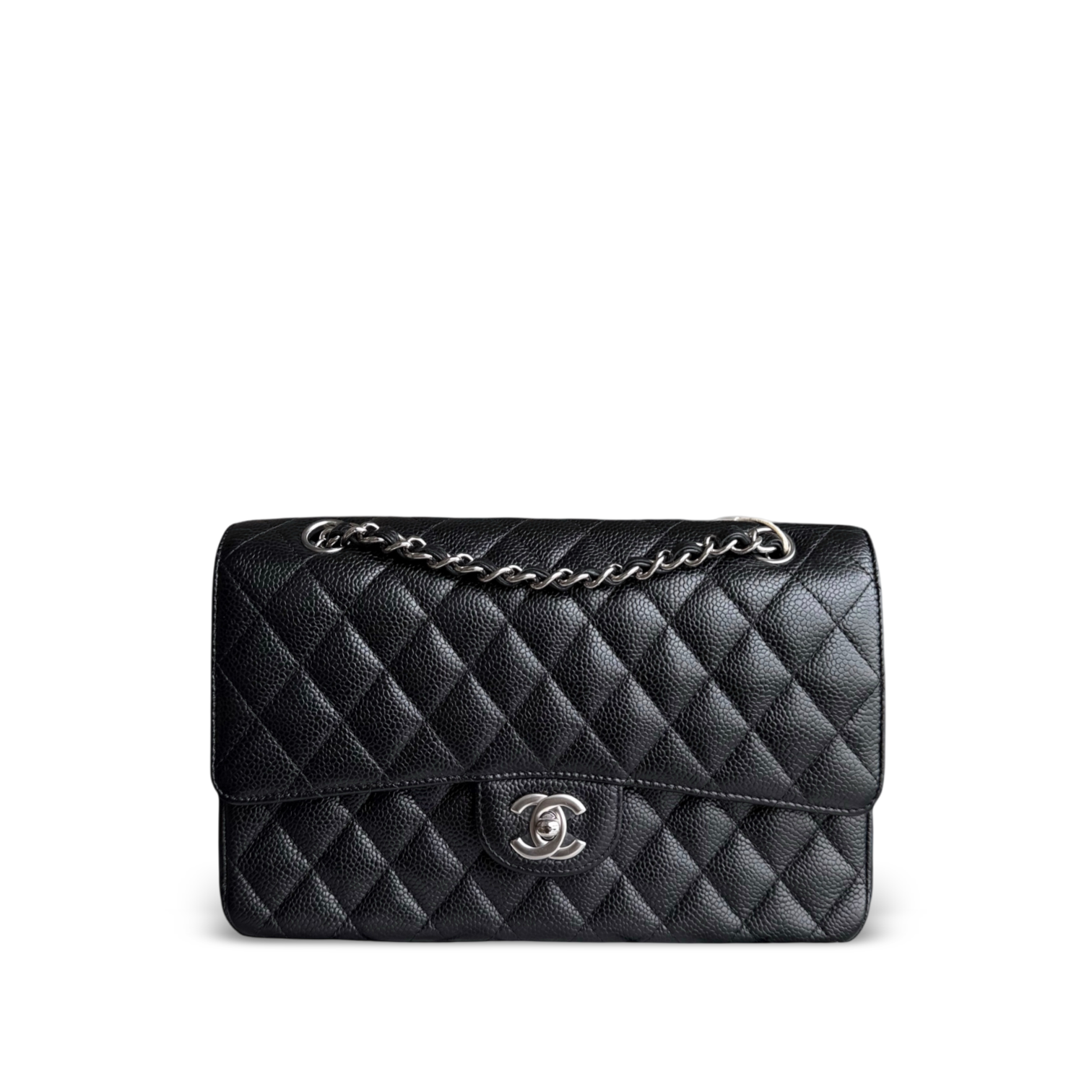 Chanel Classic Flap Medium - Caviar 25CM Quilted Black Silver Hardware Series 25