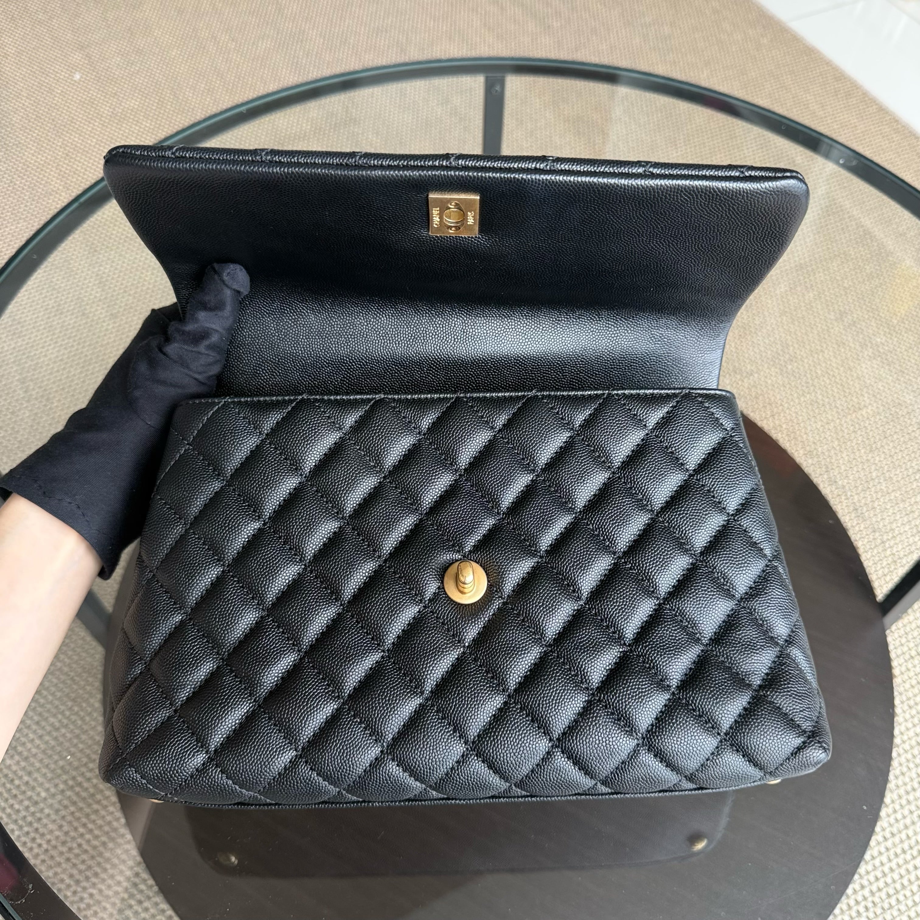 Chanel Coco Handle Medium - Caviar 29CM Quilted Black Gold Hardware Series 25