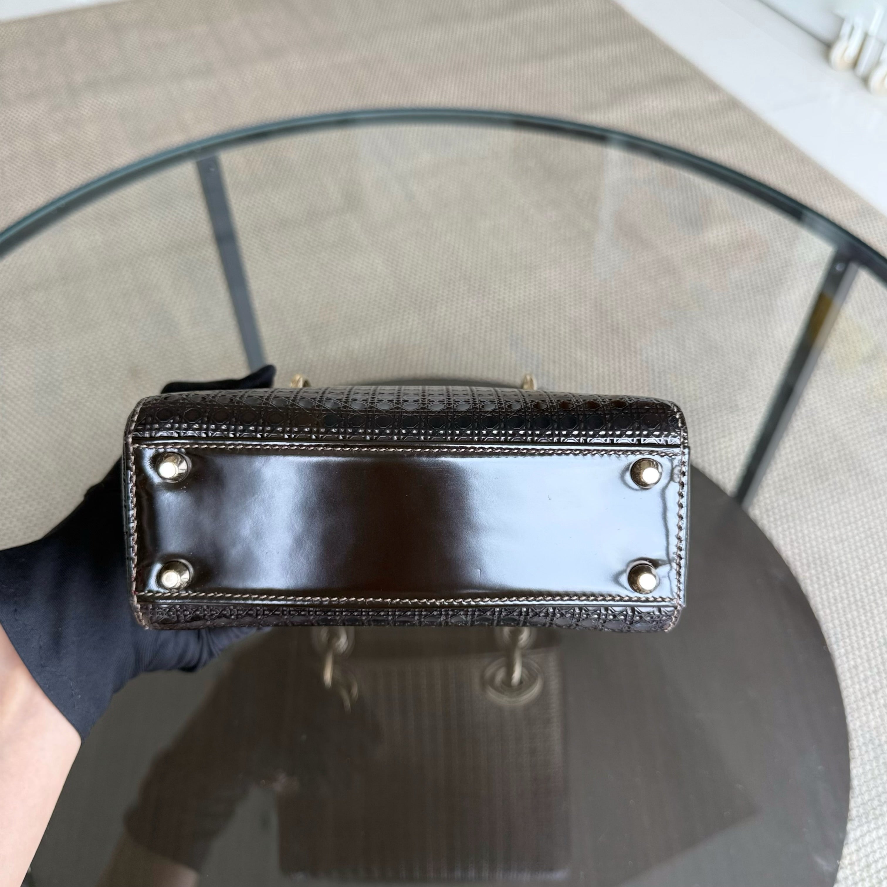 Dior Lady Mini - Calfskin Micro-Cannage Metallic Gold Gold Hardware Adjustable Strap