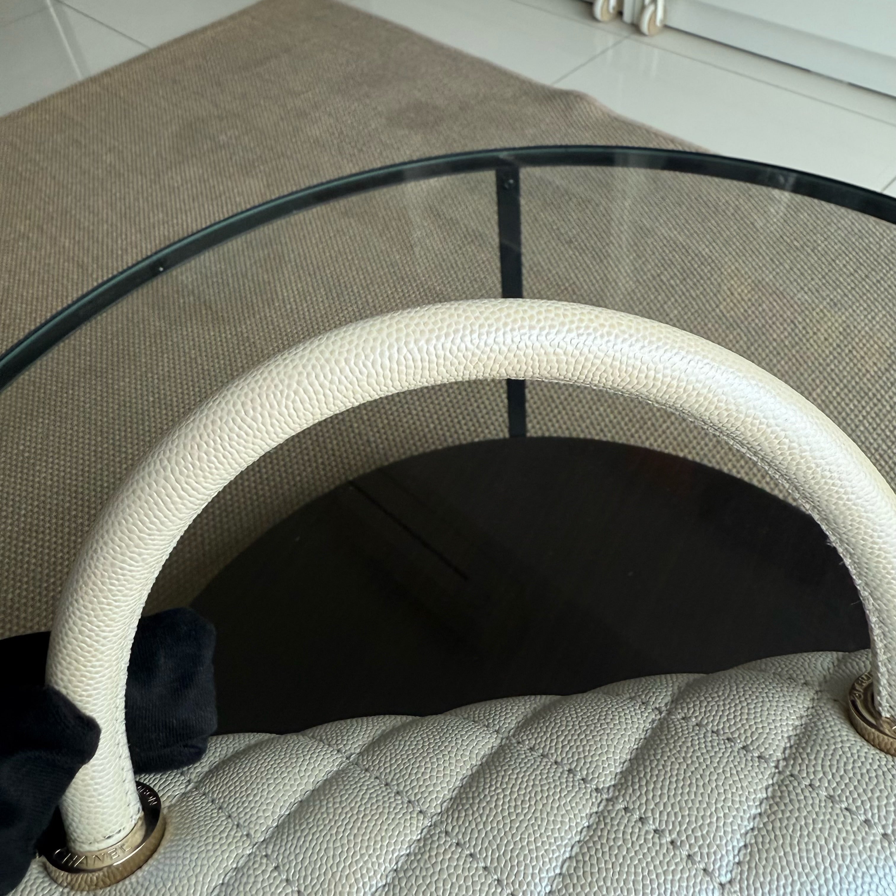 Chanel Coco Handle Medium - Caviar 29CM Quilted Irridescent Pearl White Gold Hardware Series 30