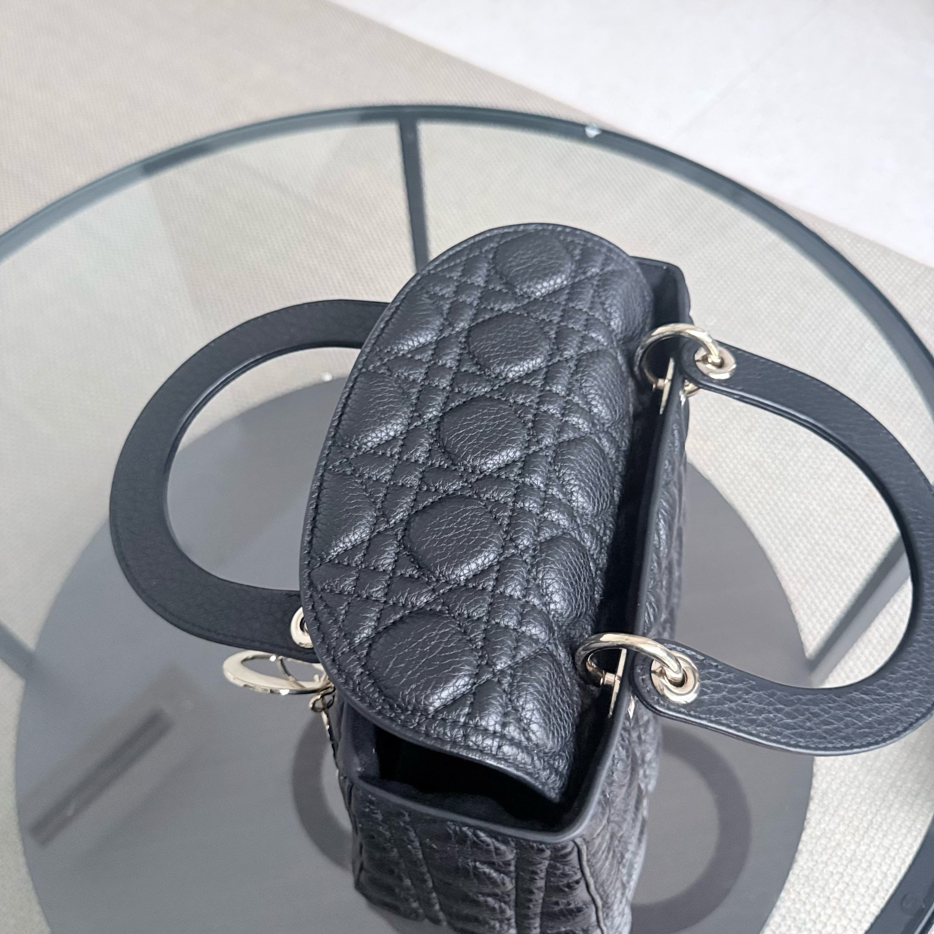 Dior Lady Medium Flap - Cannage Calfskin Black Gold Hardware No Strap