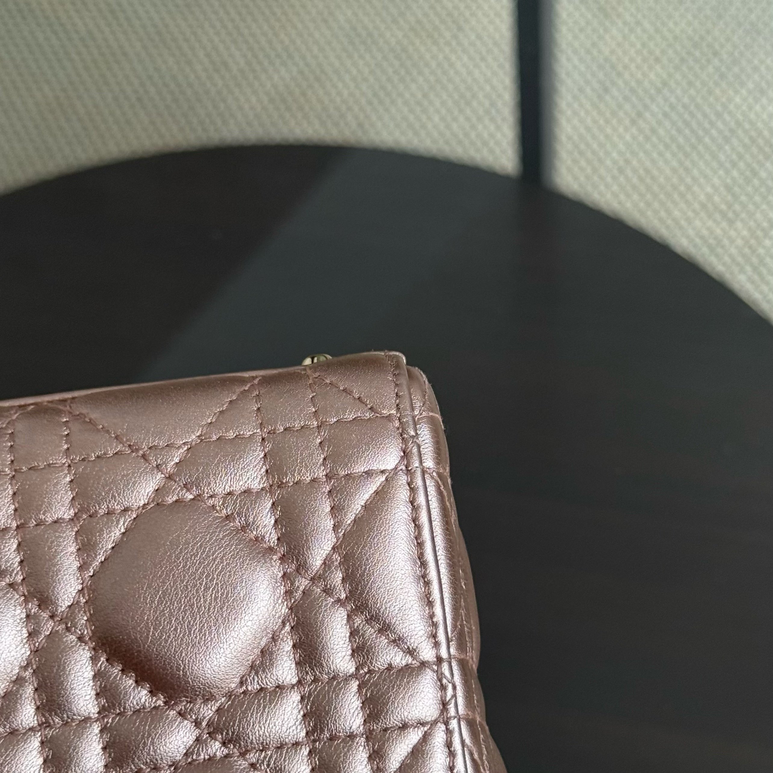 Dior Lady Mini - Cannage Rose Calfskin Gold Hardware Chain Strap