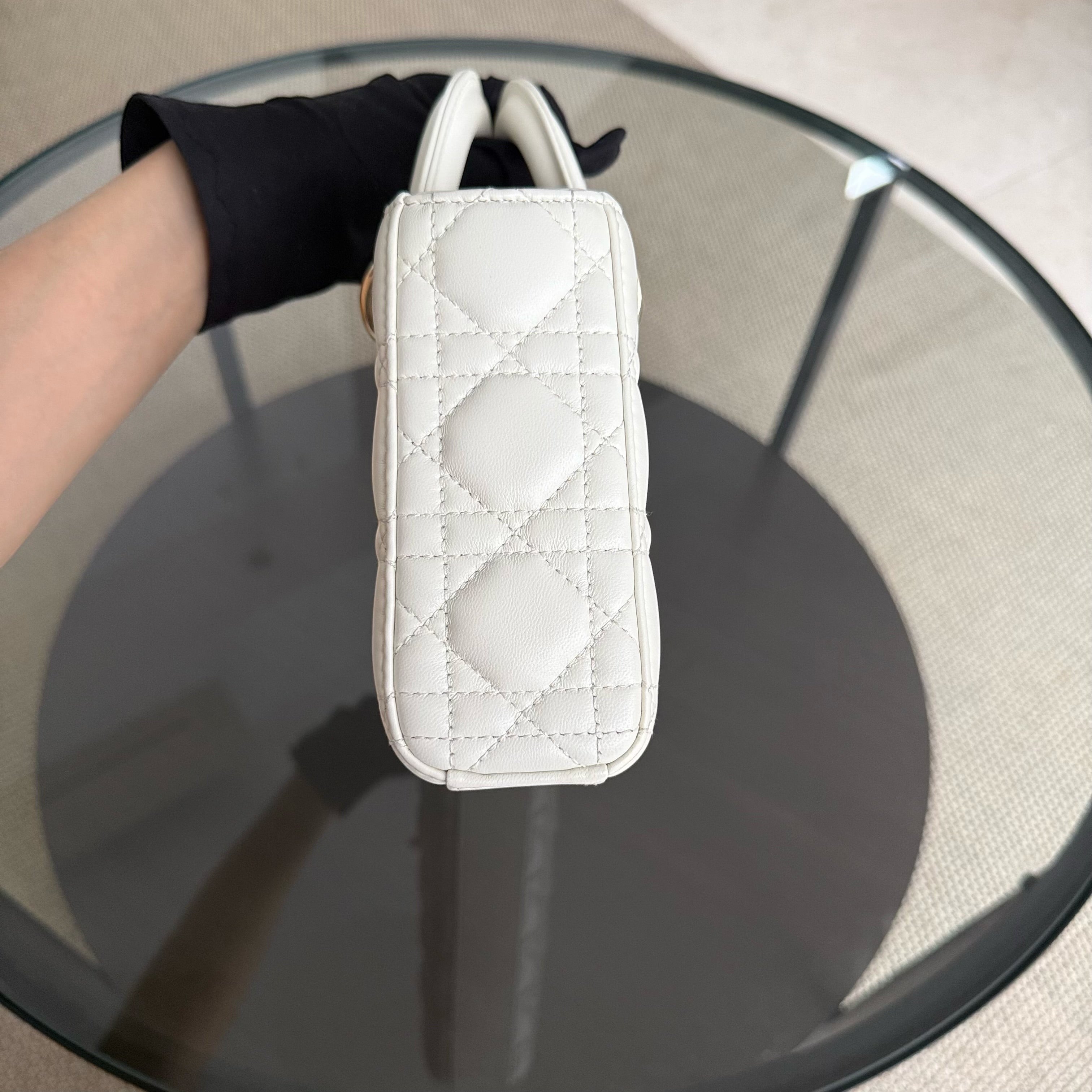 Dior D-Joy Medium - Cannage Lambskin White Gold Hardware