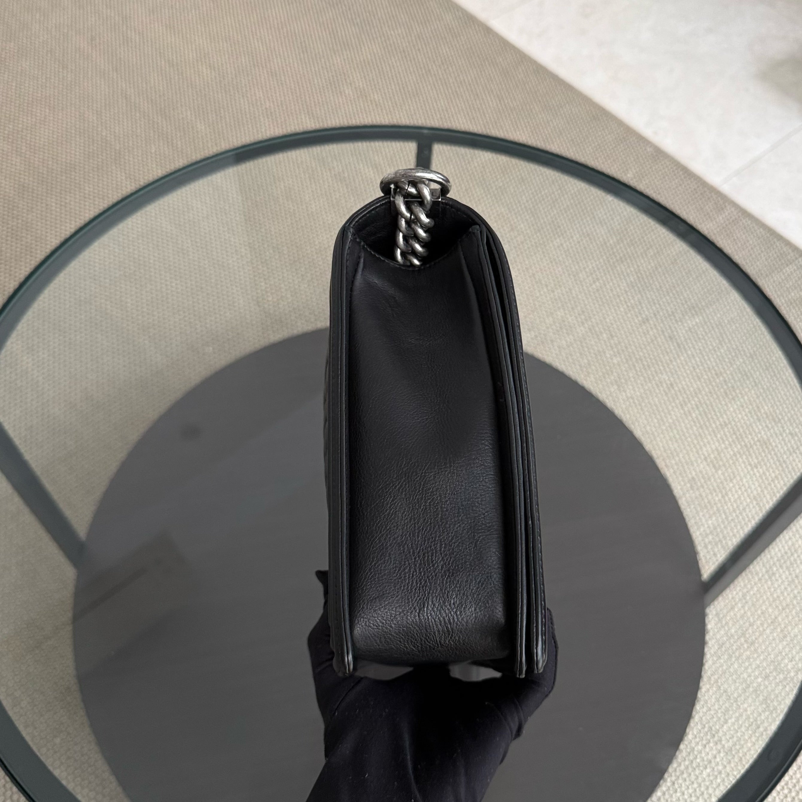 Chanel Boy Large - 30CM Quilted Calfskin Black Silver Hardware Series 17
