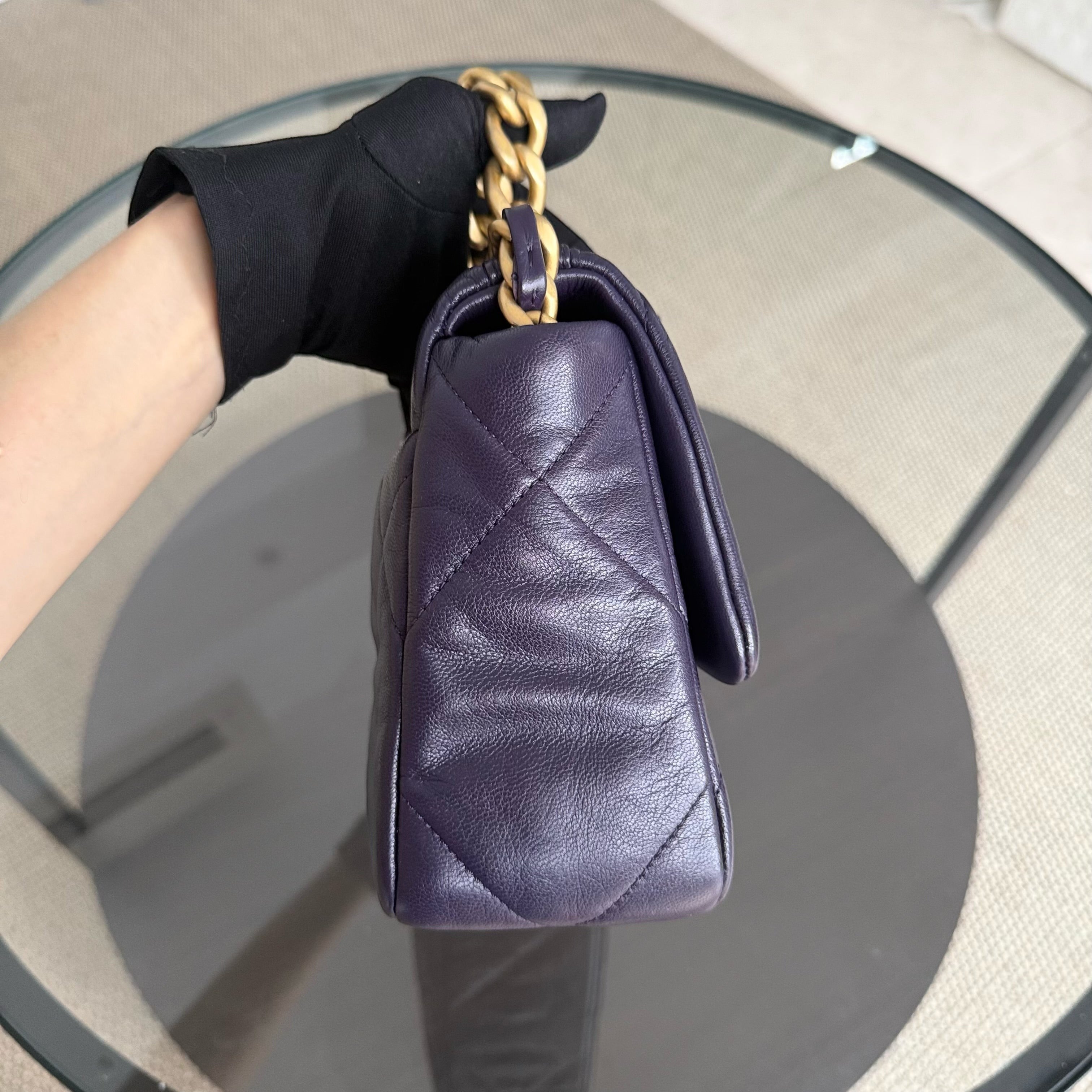 Chanel 19Bag C19 Small - Quilted Goatskin Dark Purple Gold Two-tone Hardware Series 30