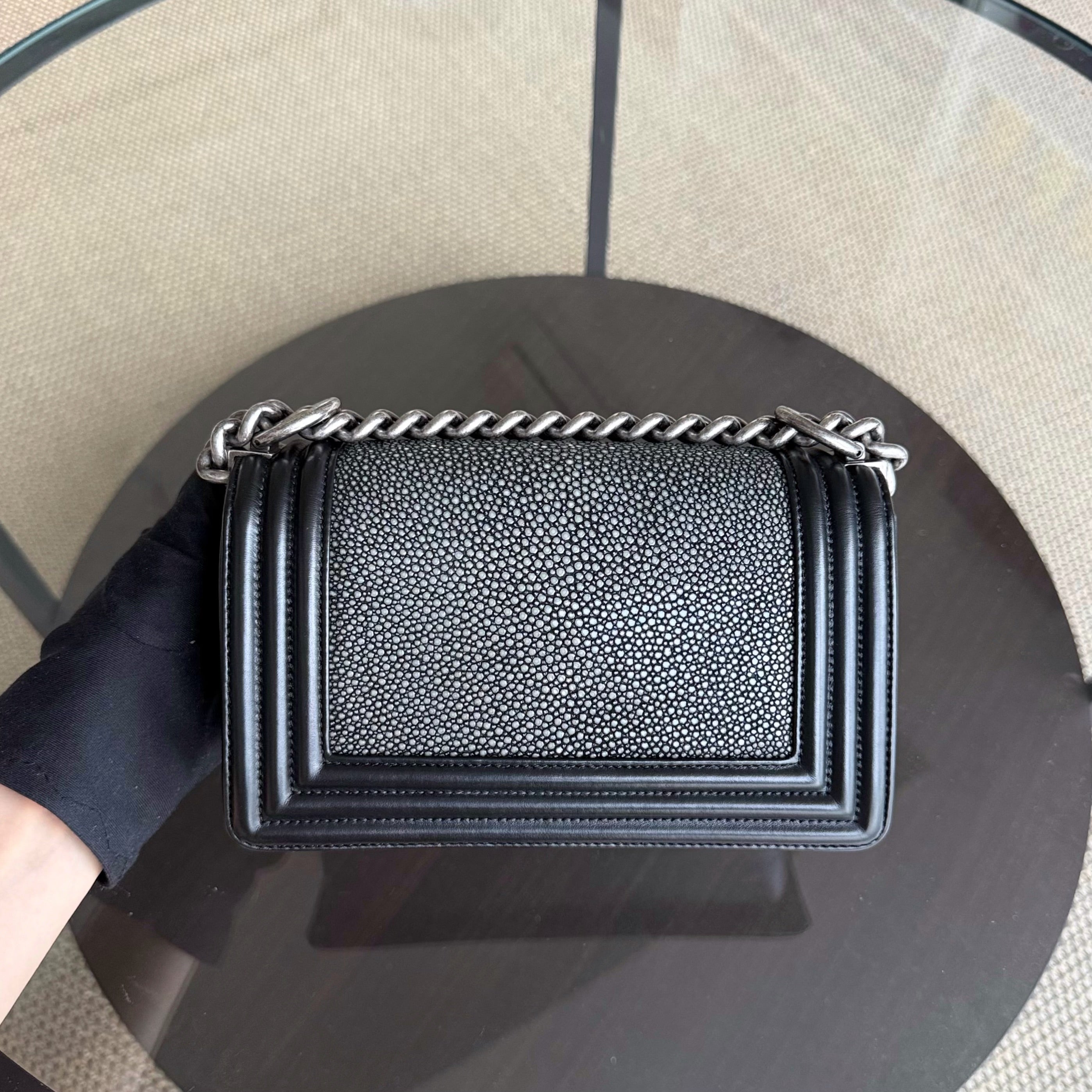 Chanel Boy Small - Small Galuchat Stingray Blue Ruthenium Silver Hardware Series 18