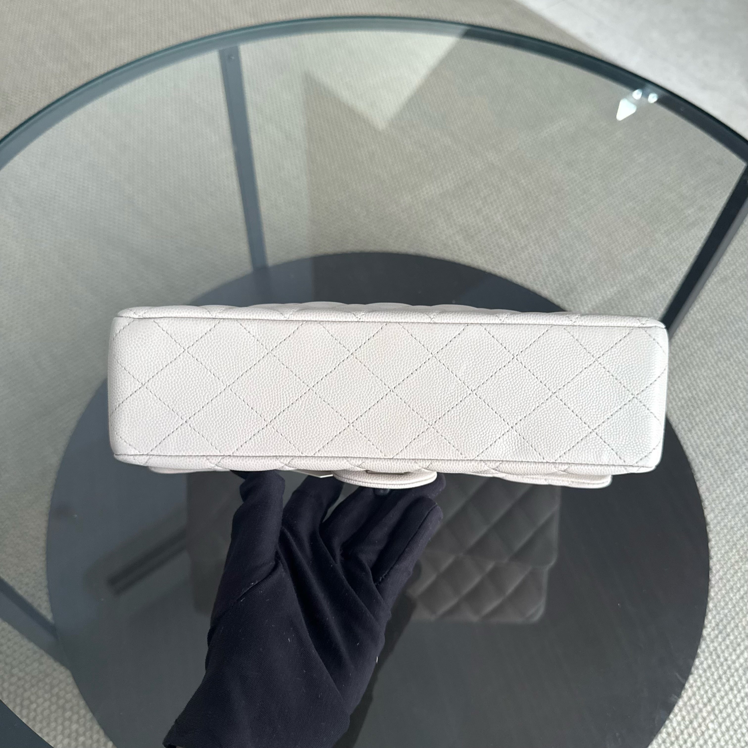 Chanel Classic Flap Medium - Caviar 25CM Quilted Double Flap Light Gray Grey Silver Hardware Series 26