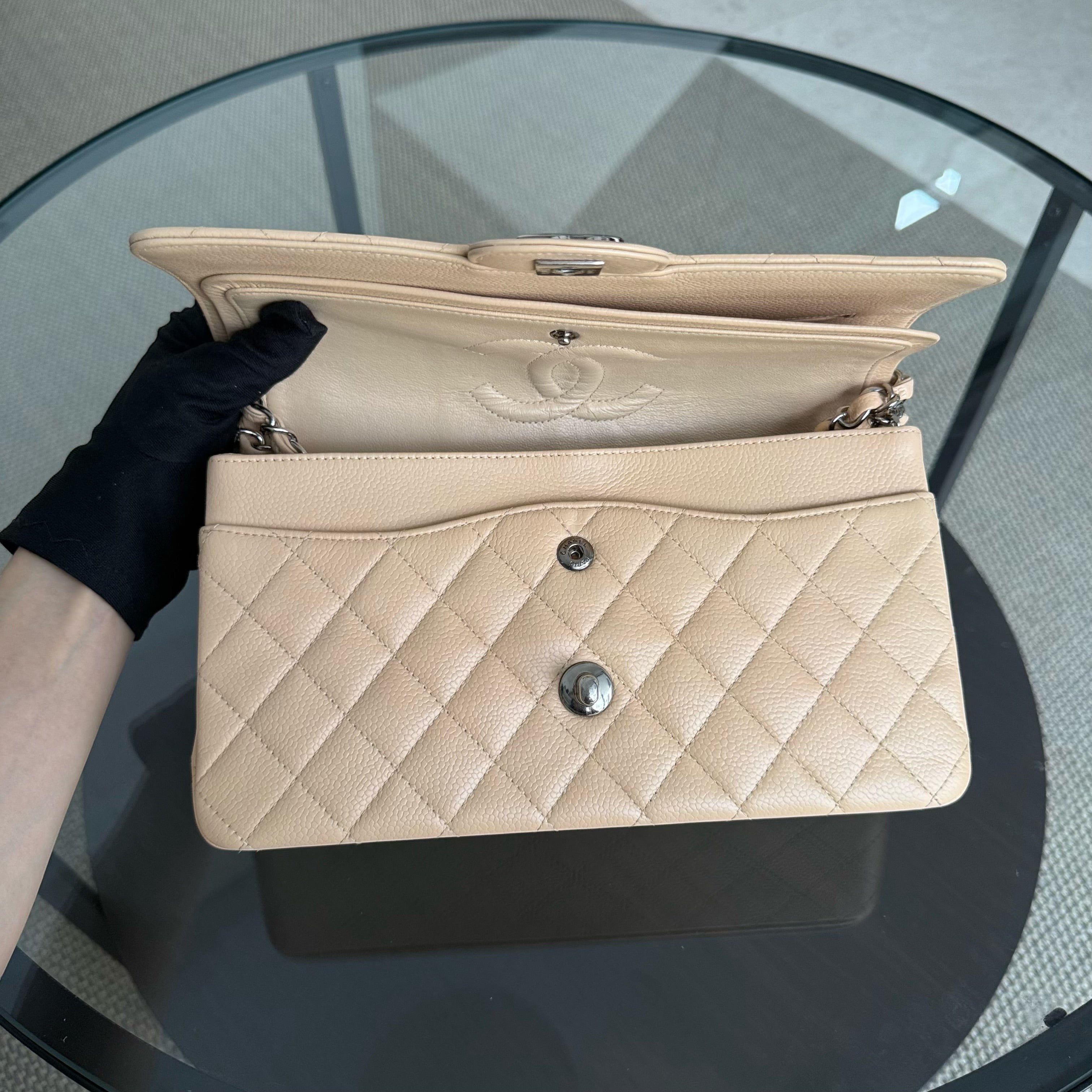 Chanel Classic Flap Medium - Caviar 25CM Quilted Beige Silver Hardware Series 13