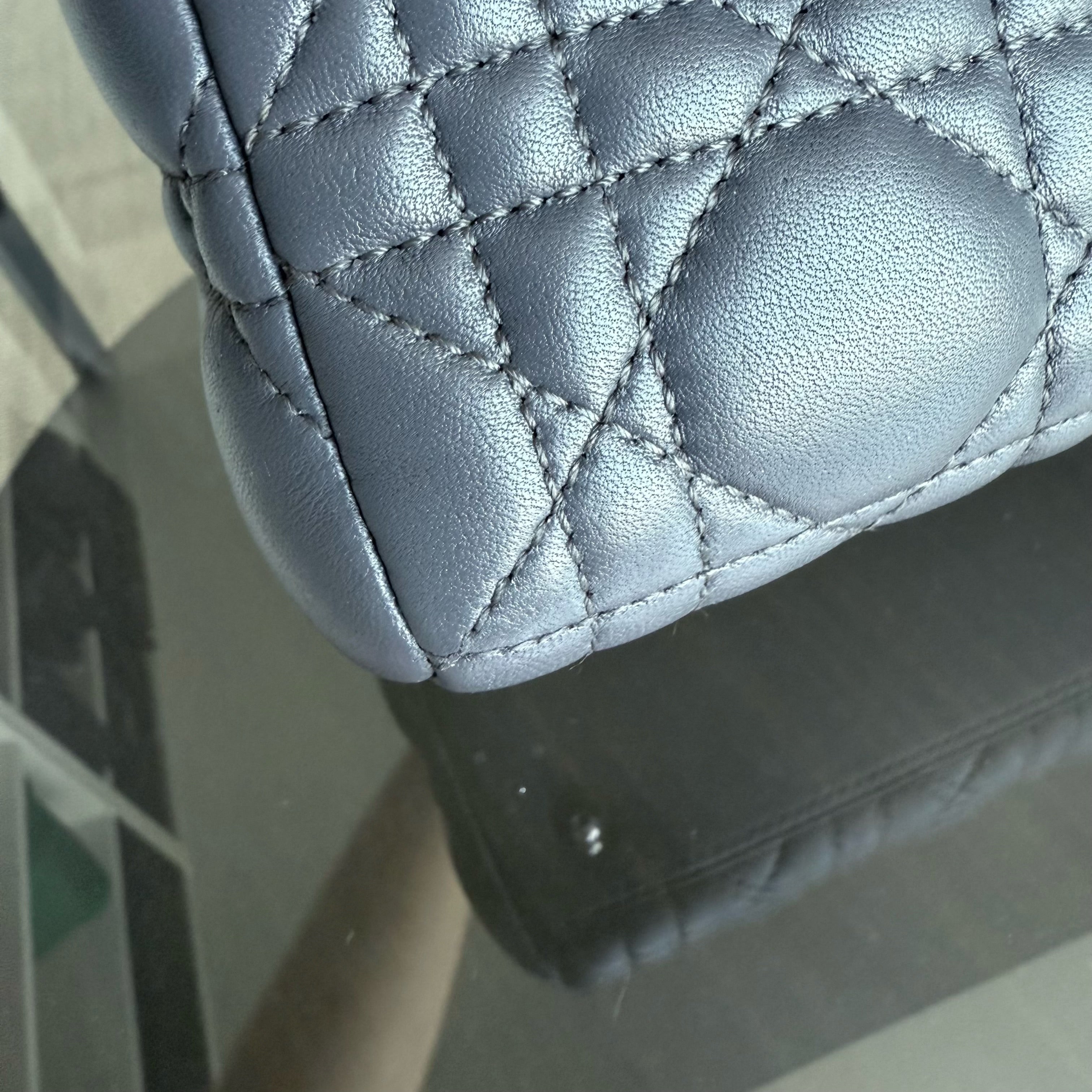 Dior Lady Medium - Cannage Lambskin Dark Gray Silver Hardware