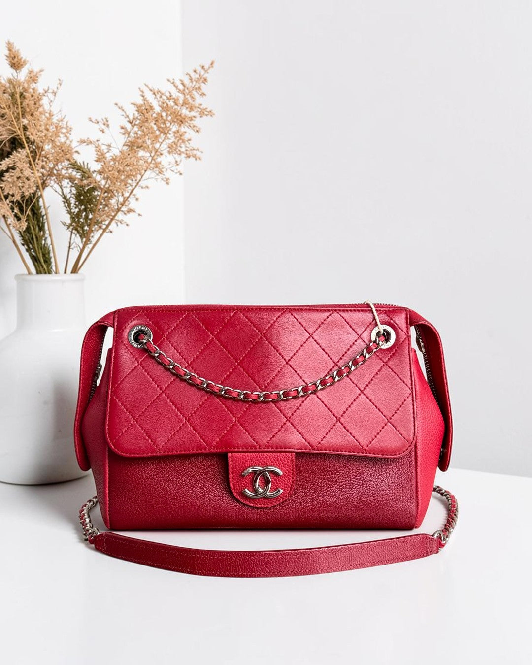 Chanel Flap Medium - Caviar 25CM Quilted Dark Red Silver Hardware Series 24