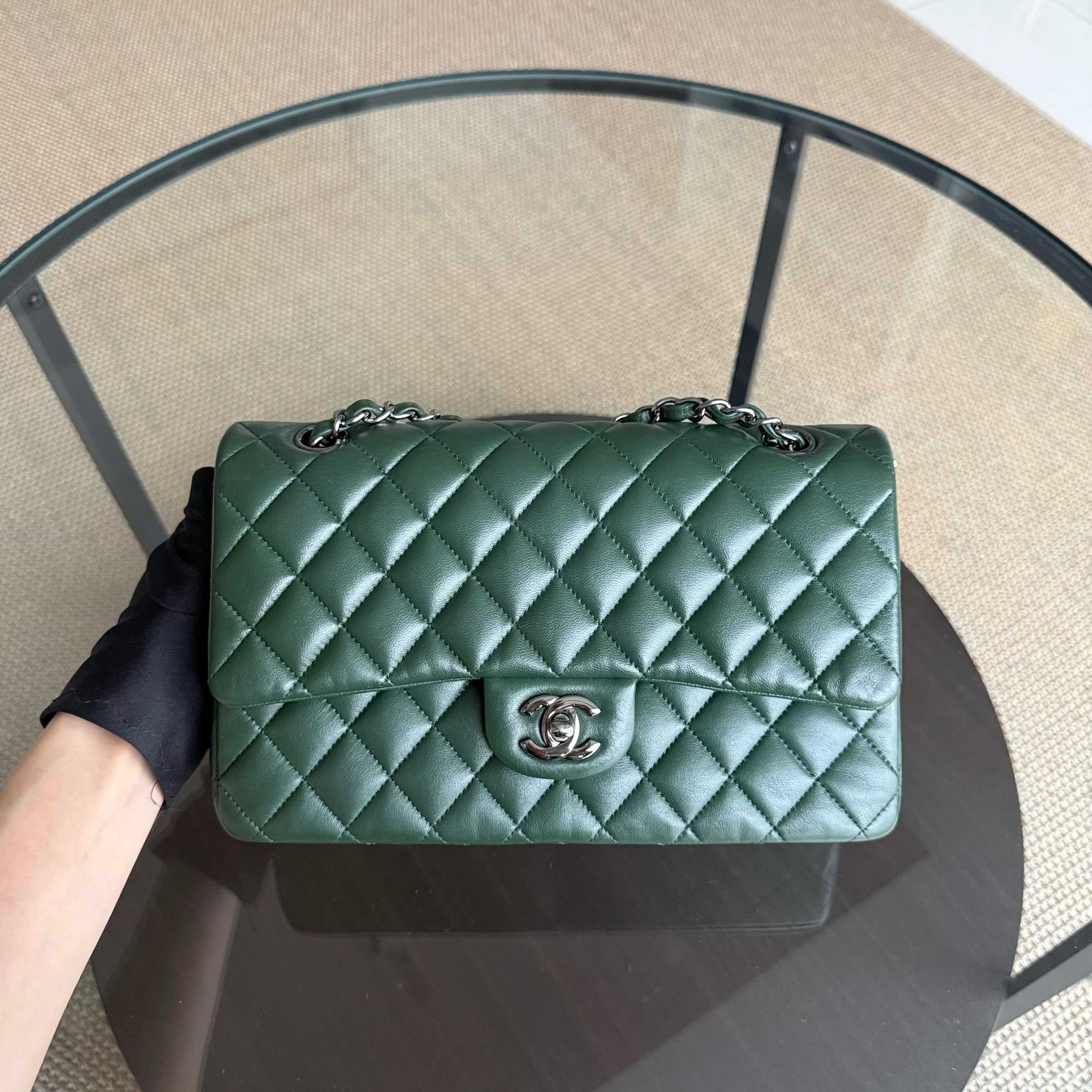 Chanel Classic Flap Medium - 25CM Quilted Lambskin Dark Green Silver Hardware Series 23