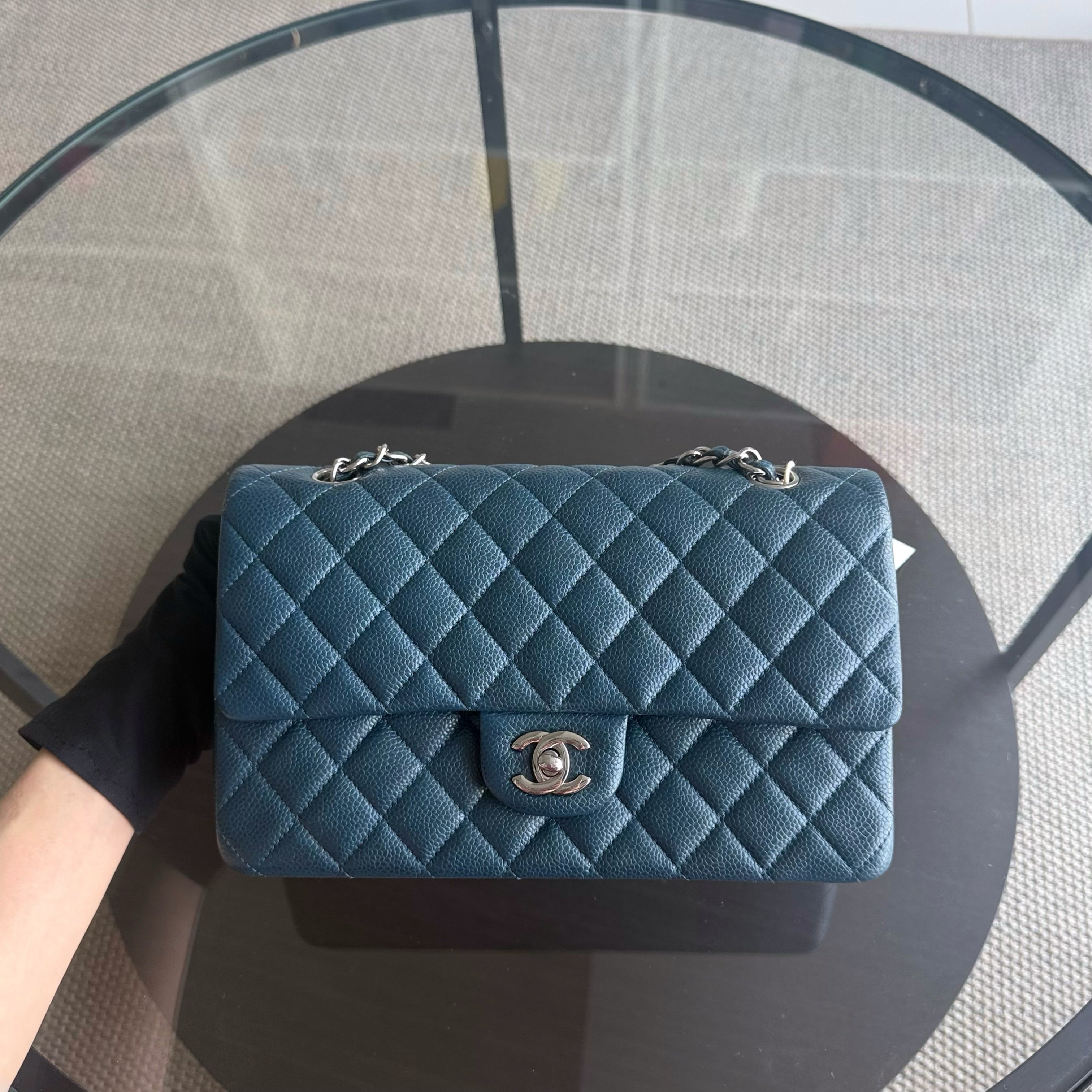Chanel Classic Flap Medium - Caviar 25CM Quilted Blue Gold Hardware Series 20