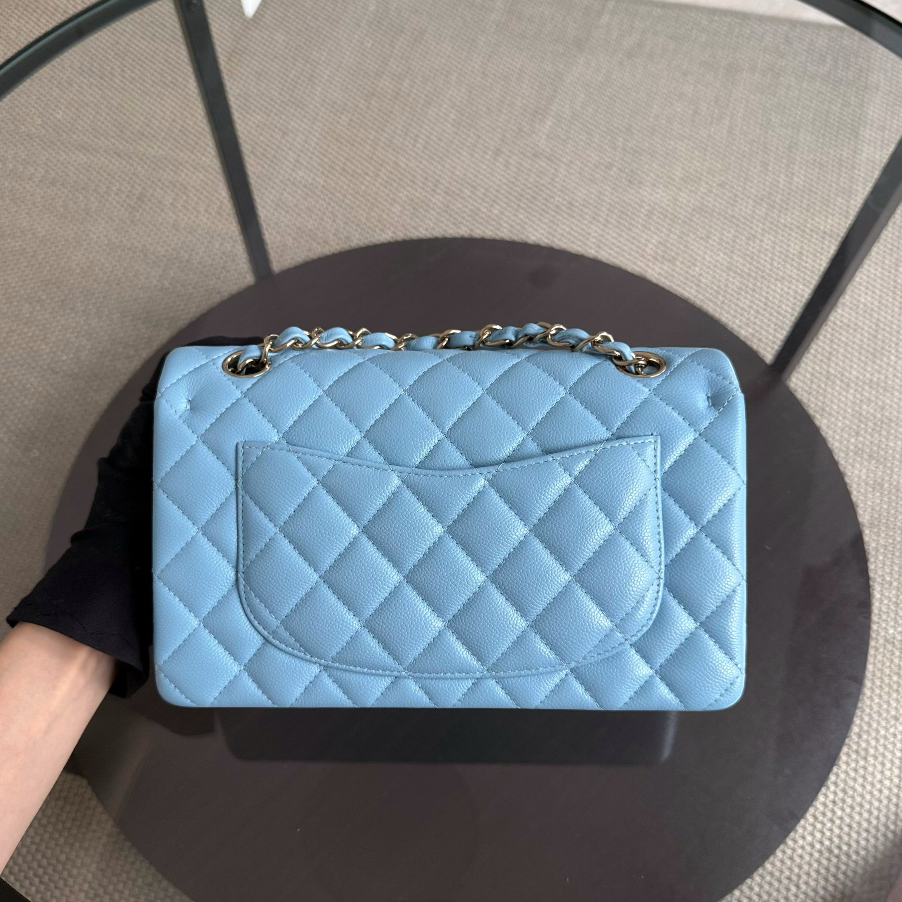 Chanel Classic Flap Small - Caviar 23CM Quilted Baby Blue Light Gold Hardware Microchip