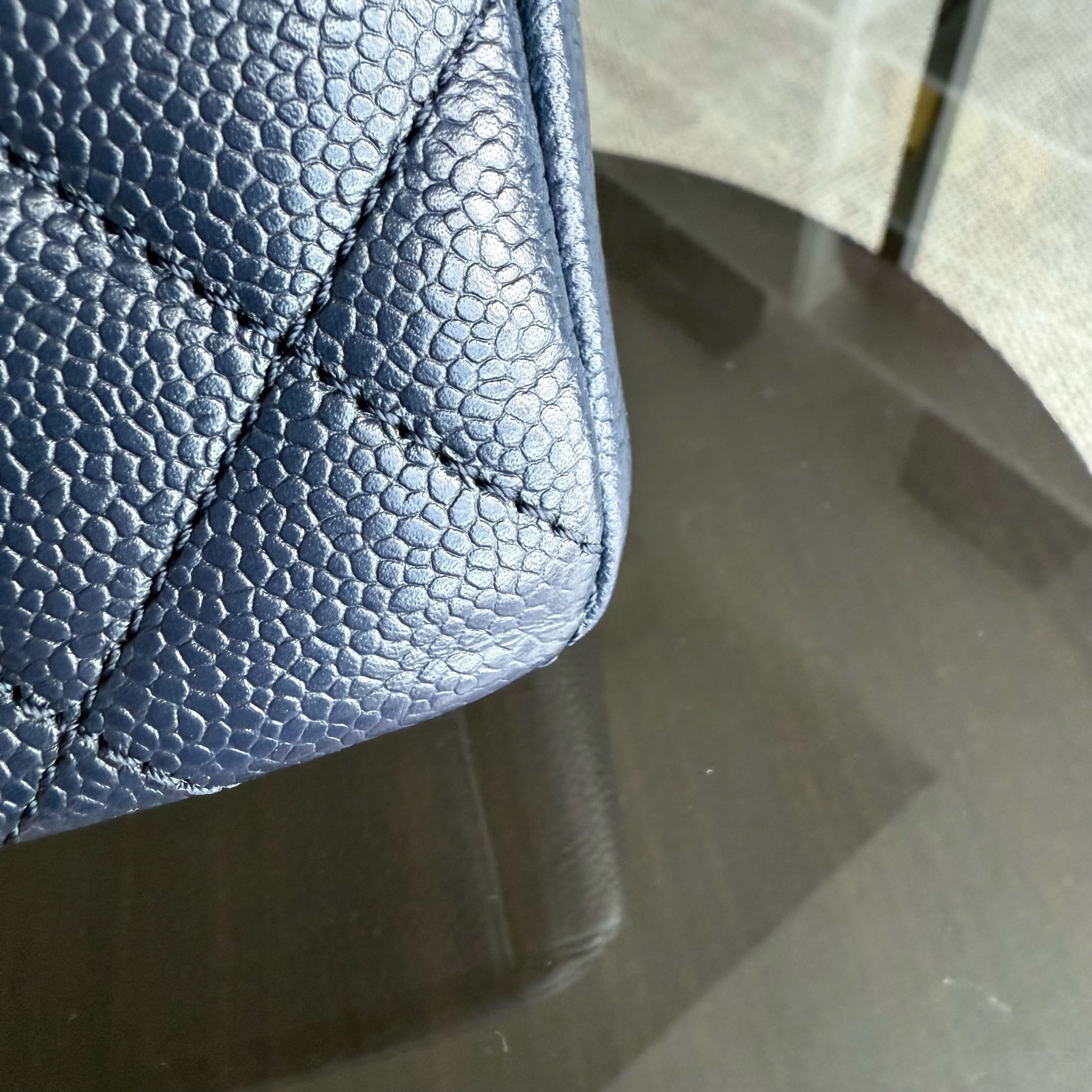 Chanel PST Petite Shopping Tote - Caviar 24CM Quilted Dark Blue Silver Hardware Series 18