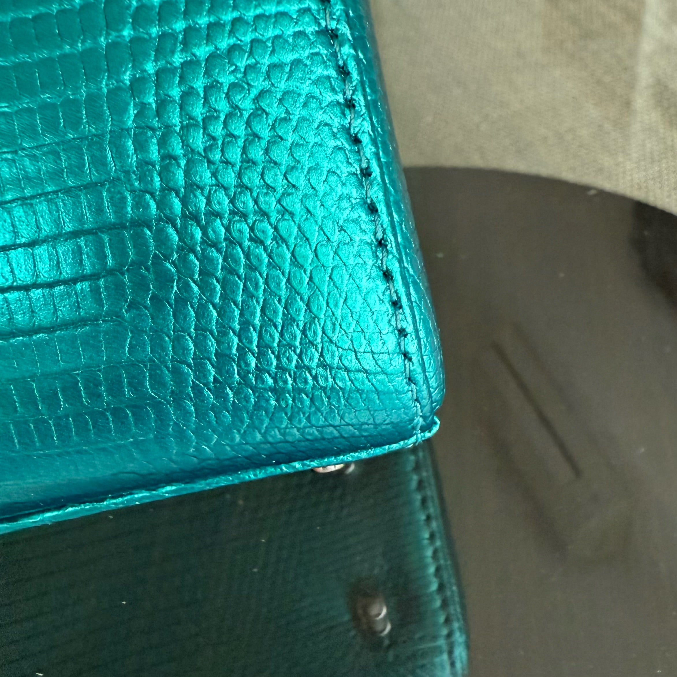 Dior Lady Mini - Exotic Lizard Green color Silver Hardware