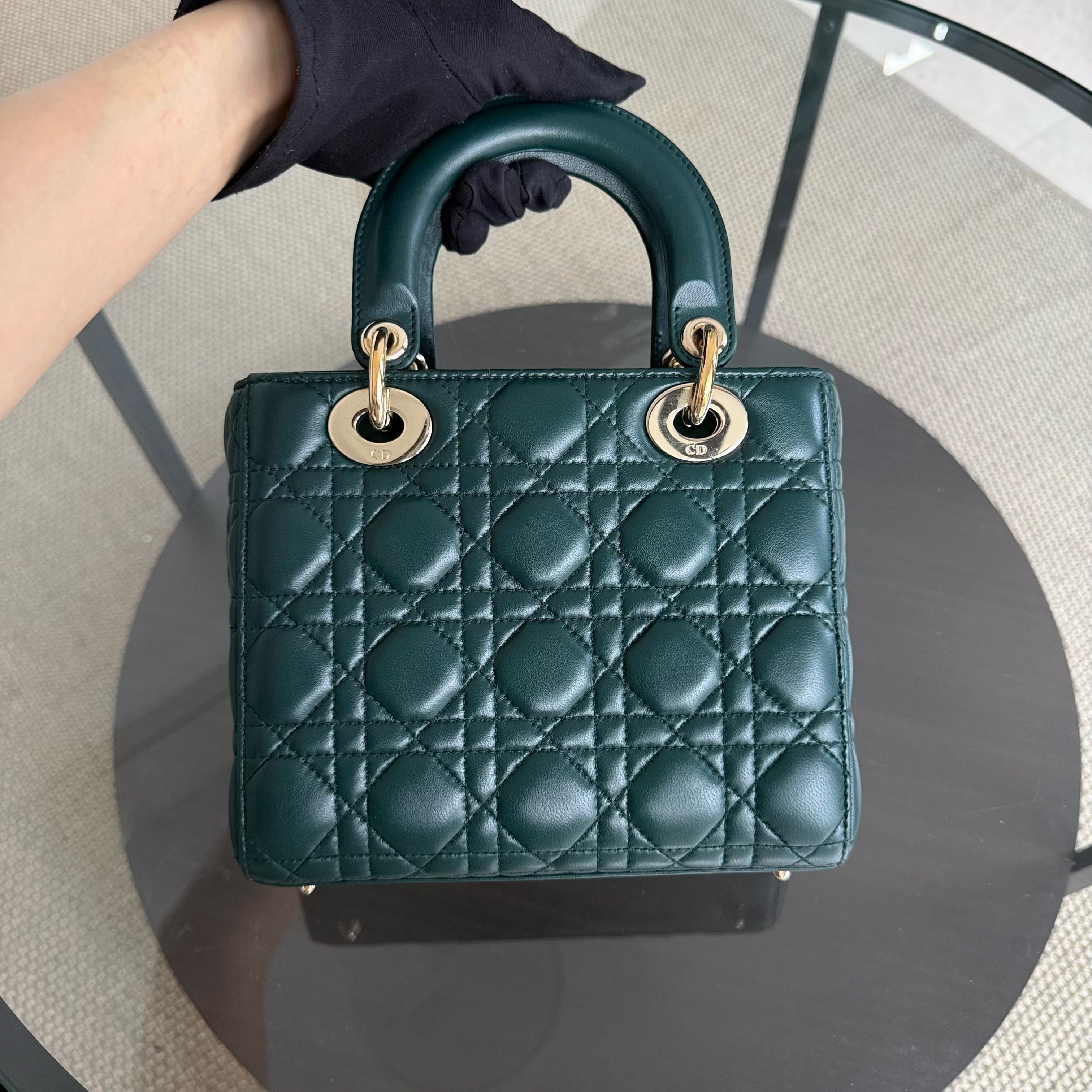Dior Lady Small Flap - Cannage Lambskin Dark Green Gold Hardware