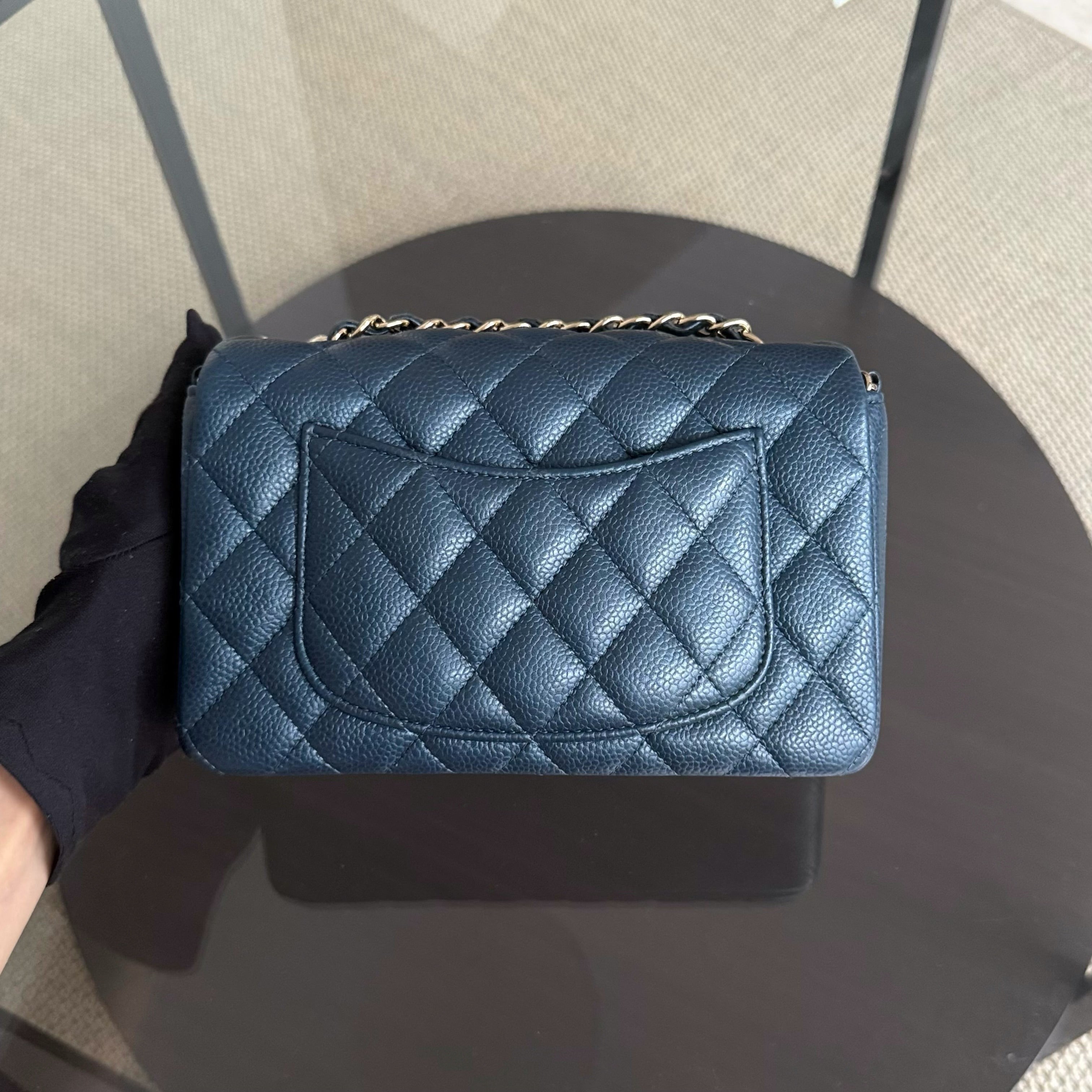 Chanel Caviar Mini Rectangle Classic Flap - 20CM Quilted Blue Gold Hardware Series 25