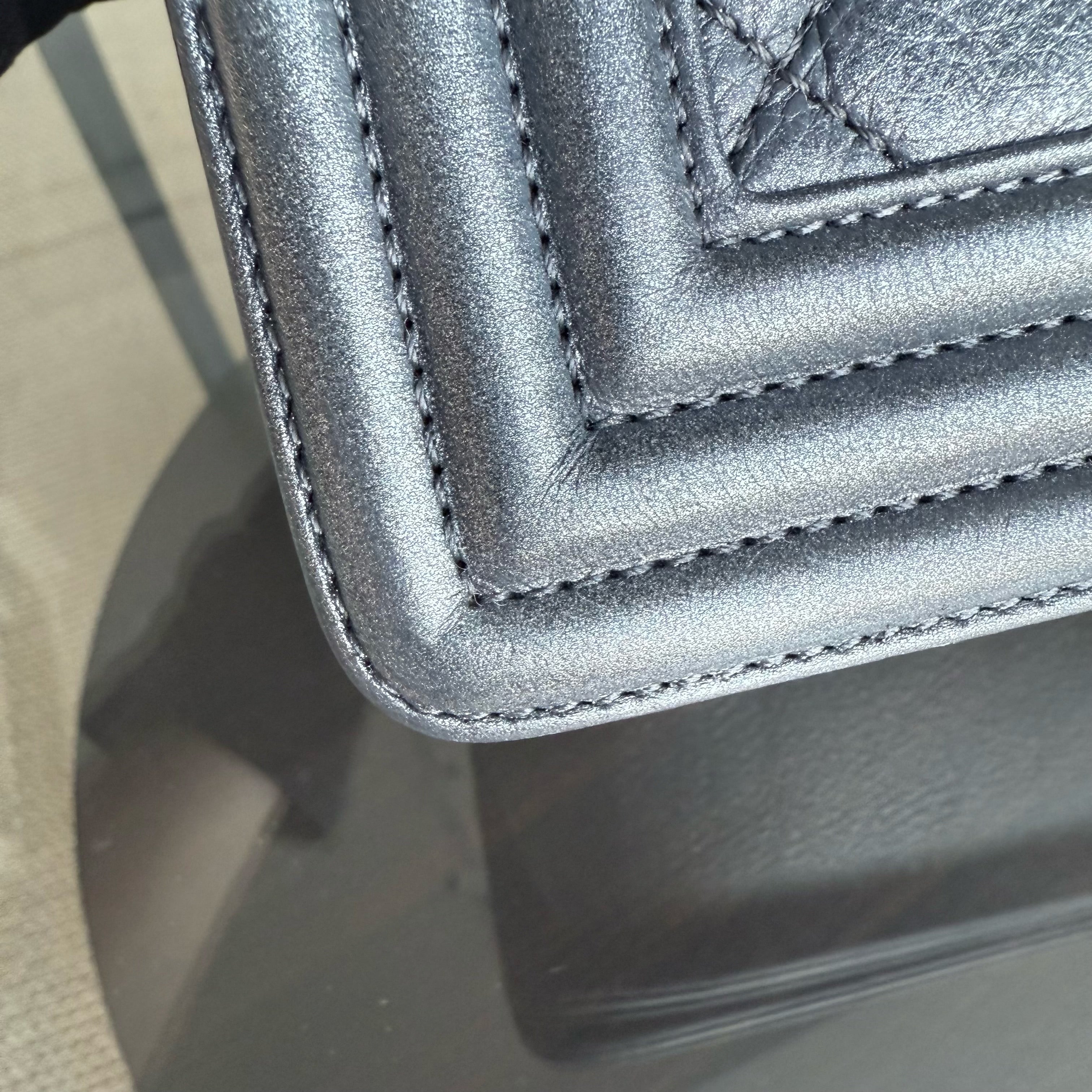 Chanel Boy New Medium - 28CM Quilted Grained Calfskin Dark Gray Ruthenium Gold Hardware Series 20