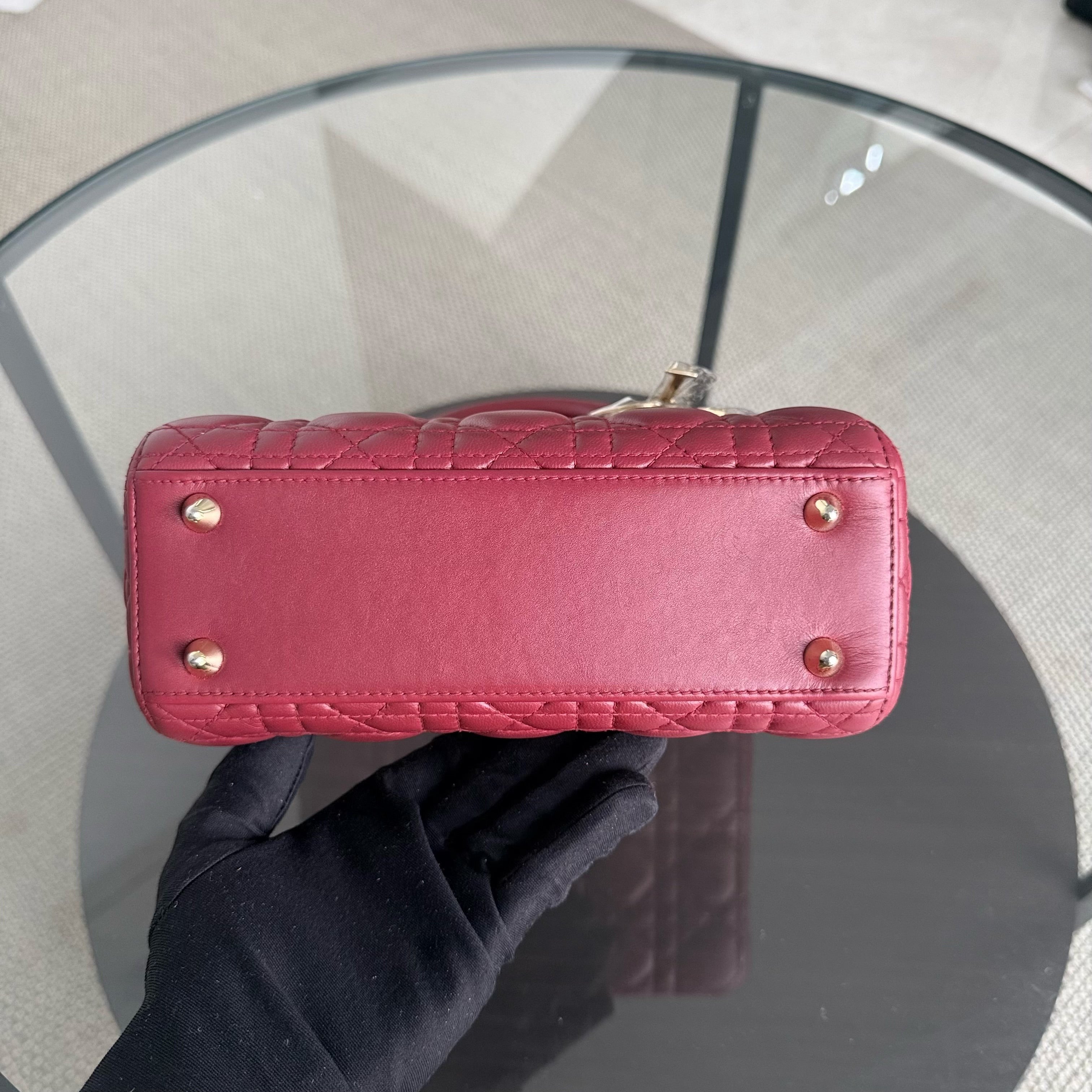 Dior Lady Small Flap - Cannage Lambskin Dark Red Burgundy Gold Hardware