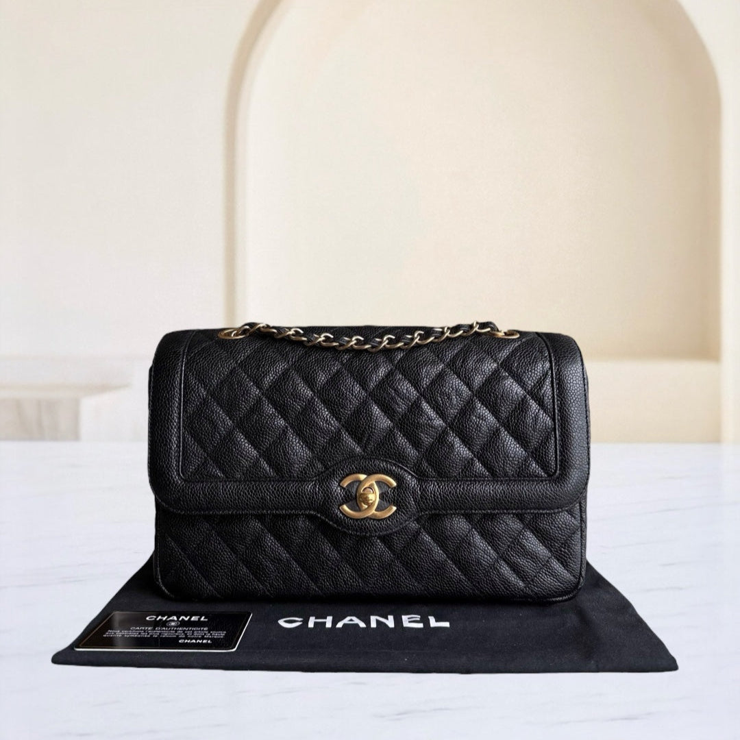 Chanel Seasonal Two-tone Flap Medium - Caviar Quilted Black Gold Hardware Series 22