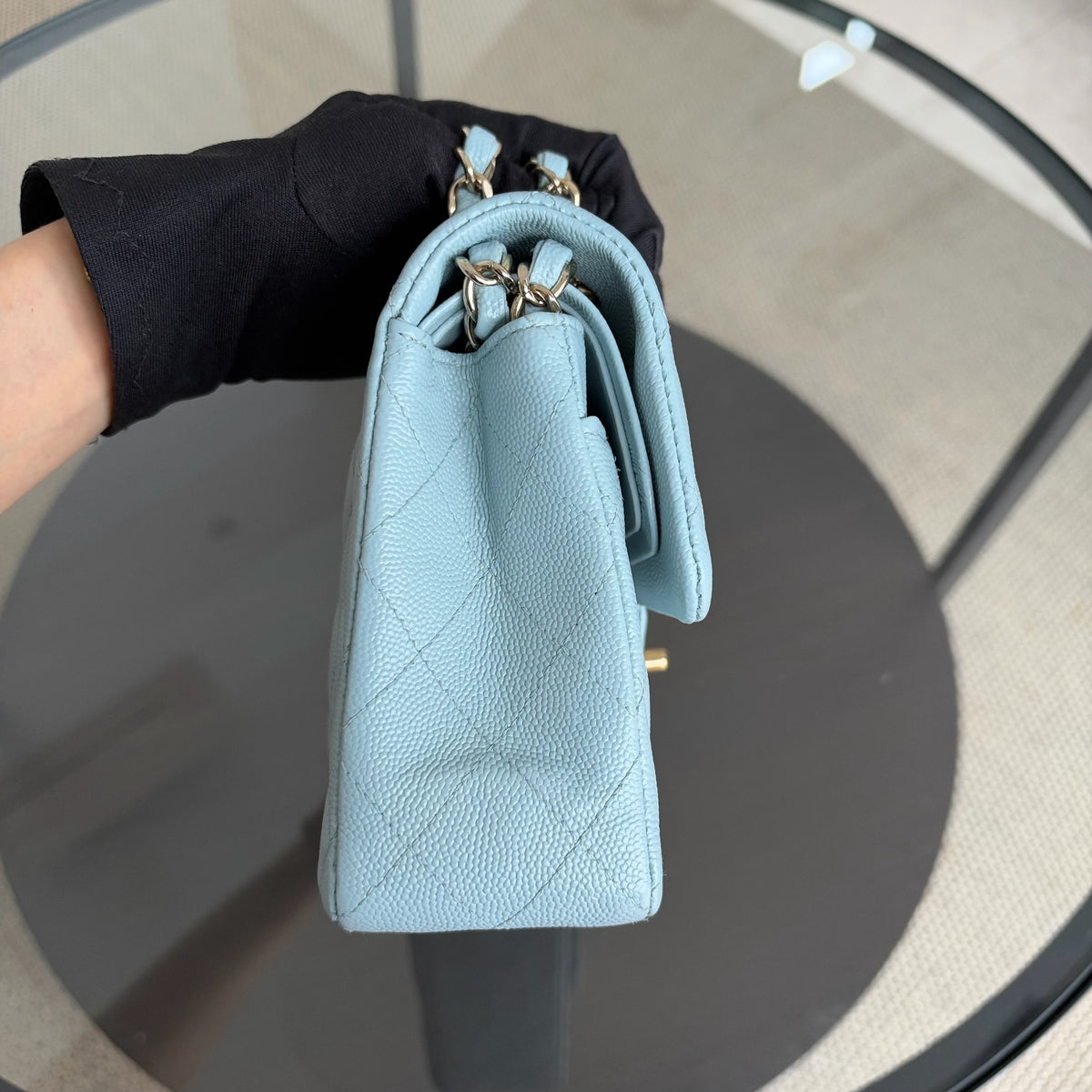 Chanel Classic Flap Small - Caviar 23CM Quilted Baby Blue Light Gold Hardware Microchip