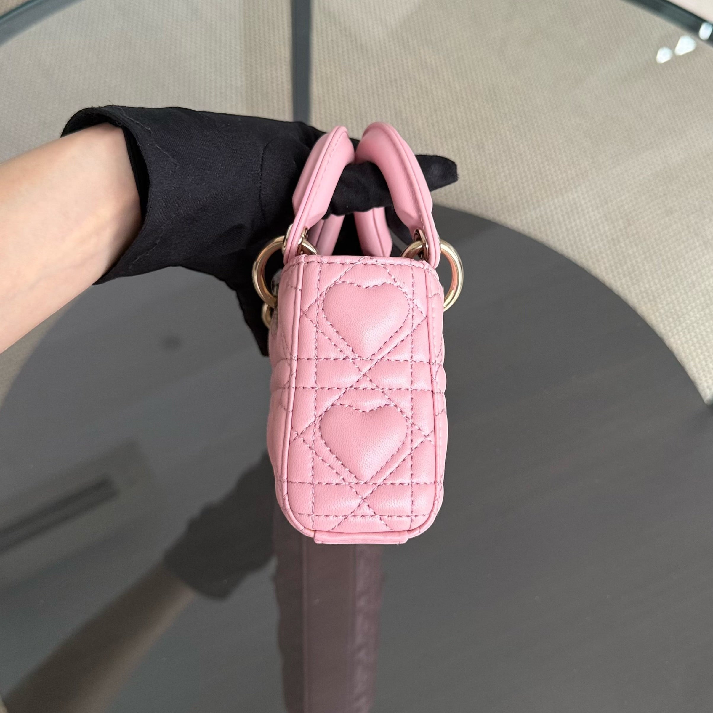Dior D-Joy Mini - 17CM Lambskin Pink Gold Hardware