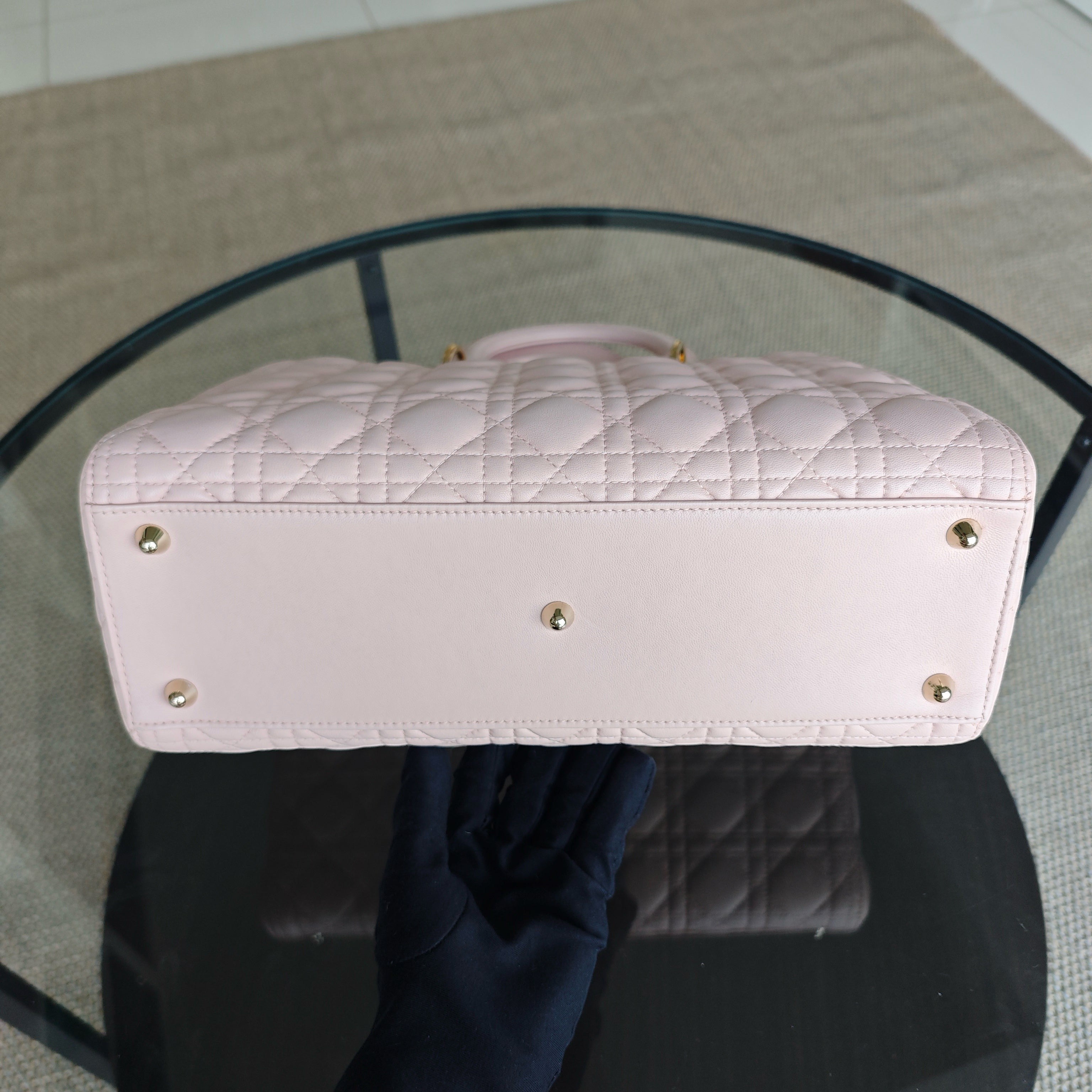 Dior Lady Large - Cannage Lambskin Light Pink Gold Hardware