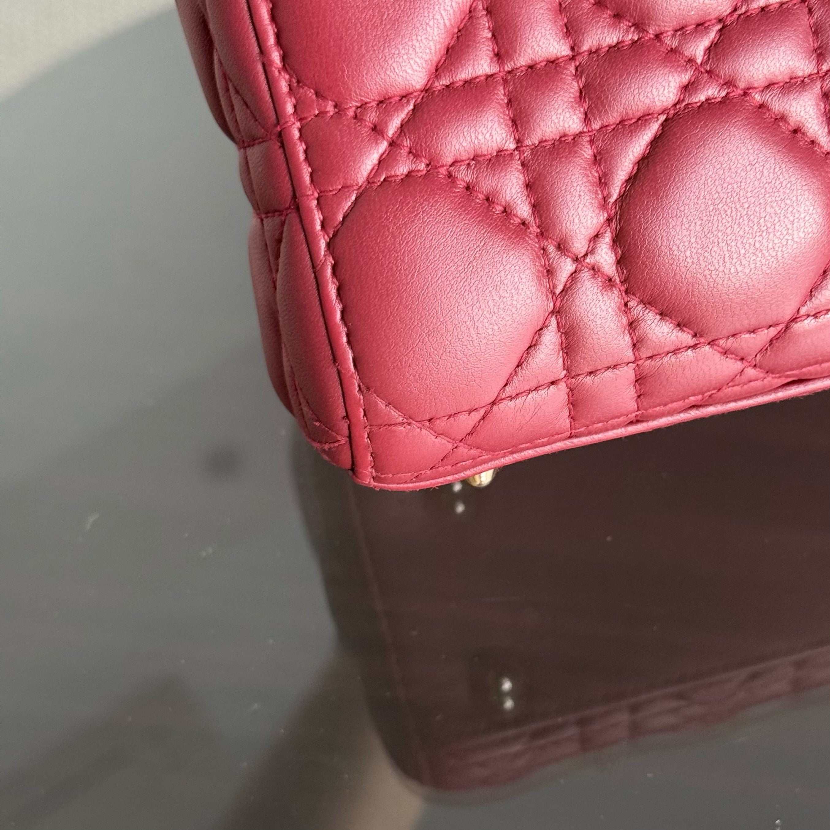 Dior Lady Small Flap - Cannage Lambskin Dark Red Burgundy Gold Hardware