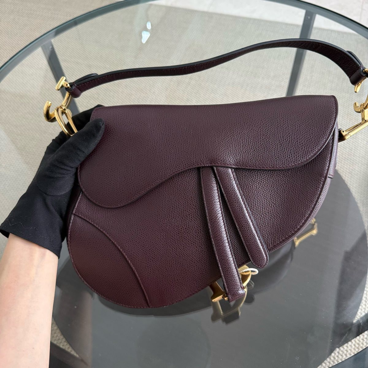 Dior Saddle Medium - Caviar Black Gold Hardware with Strap