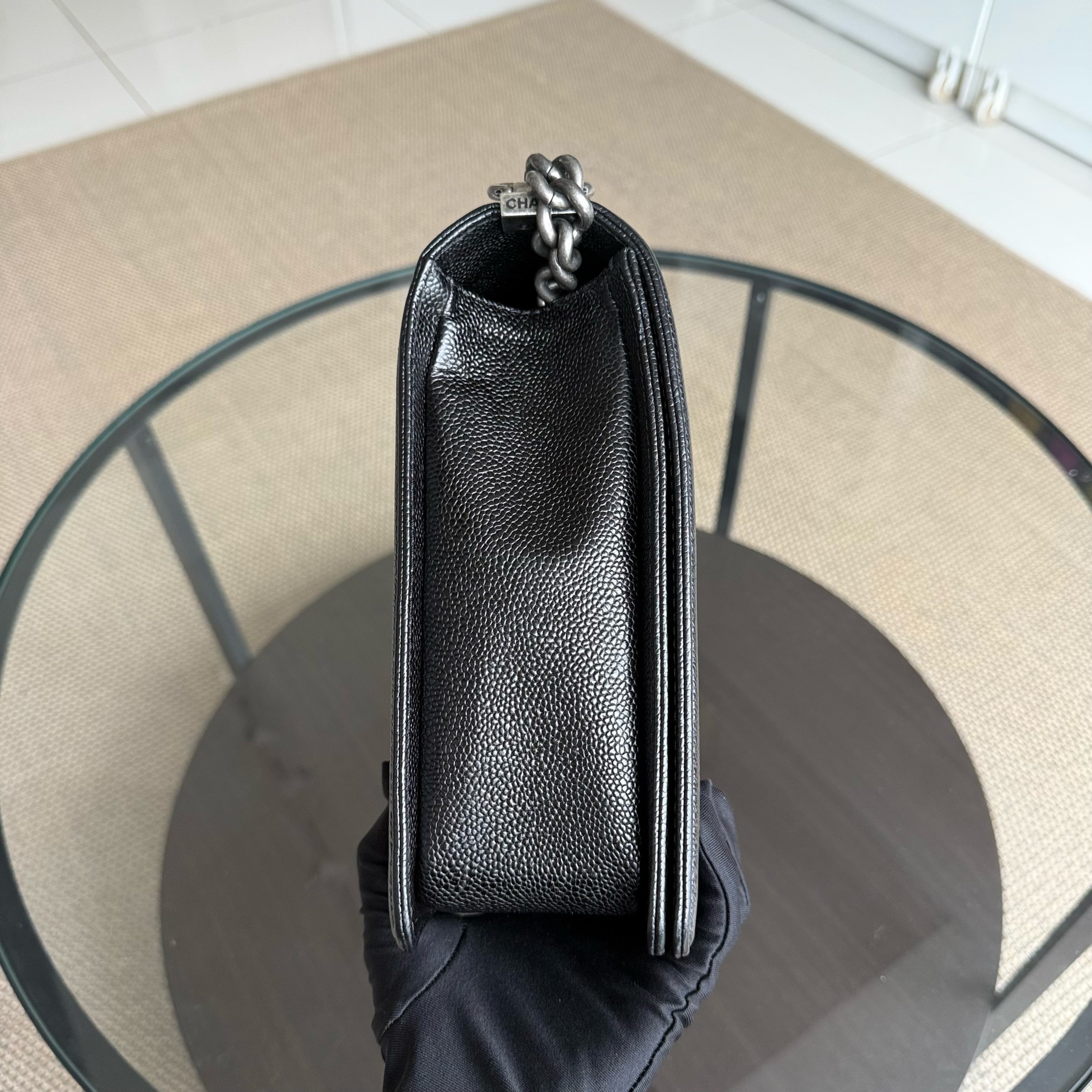 Chanel Boy Large - Quilted Caviar Black Silver Hardware Series 19