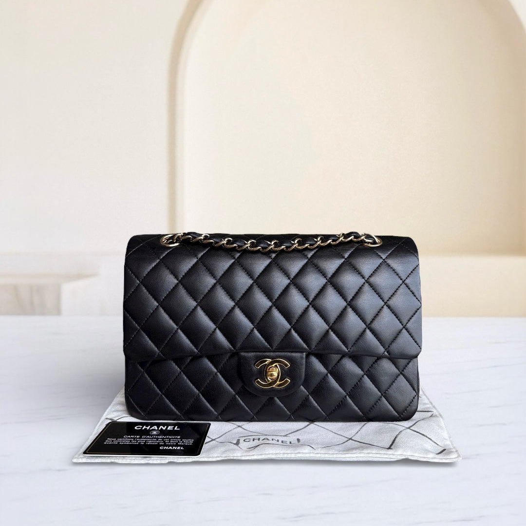 Chanel Classic Flap Medium - 25CM Quilted Lambskin Black Gold Hardware Series 13